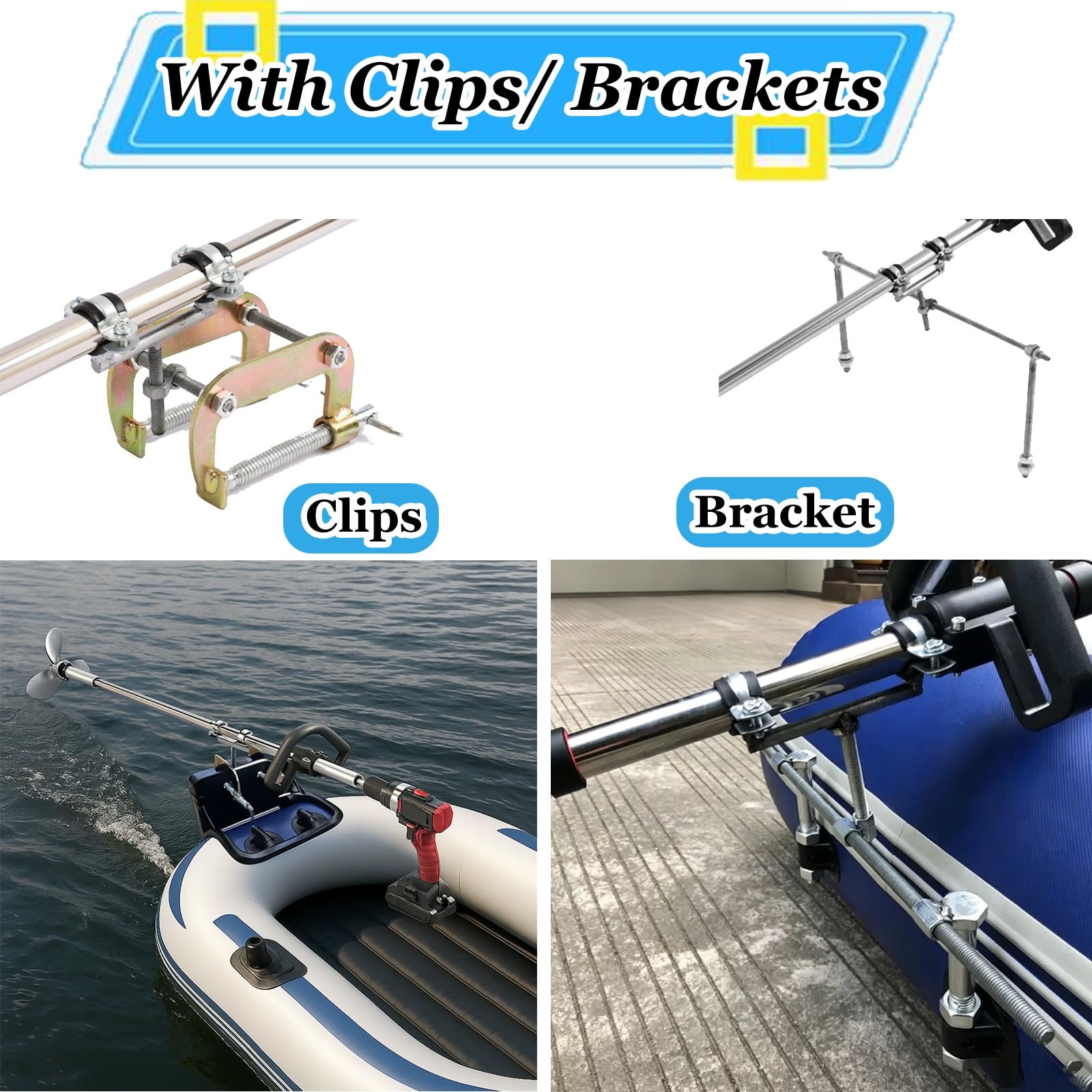 Remo motorizado Kayak Remo Motorizado Ligero para (Taladro No Incluido); Motor Fueraborda Portátil para Lagos Y Arroyos; Propulsor con Montaje En Remo