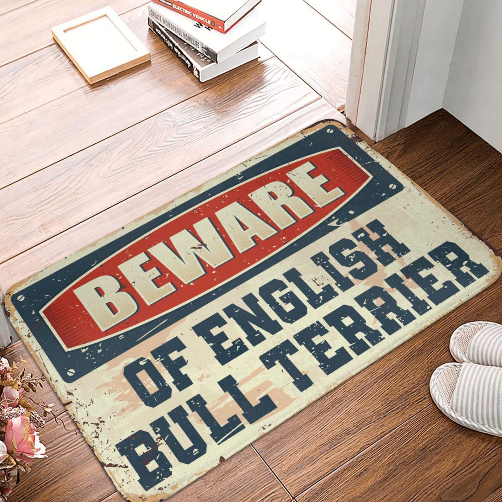 COTECI Funny Rugs For Front Door Beware Of English Bull Terrier Mat Man Cave Decor Cool Rugs (Size : 40X60CM)