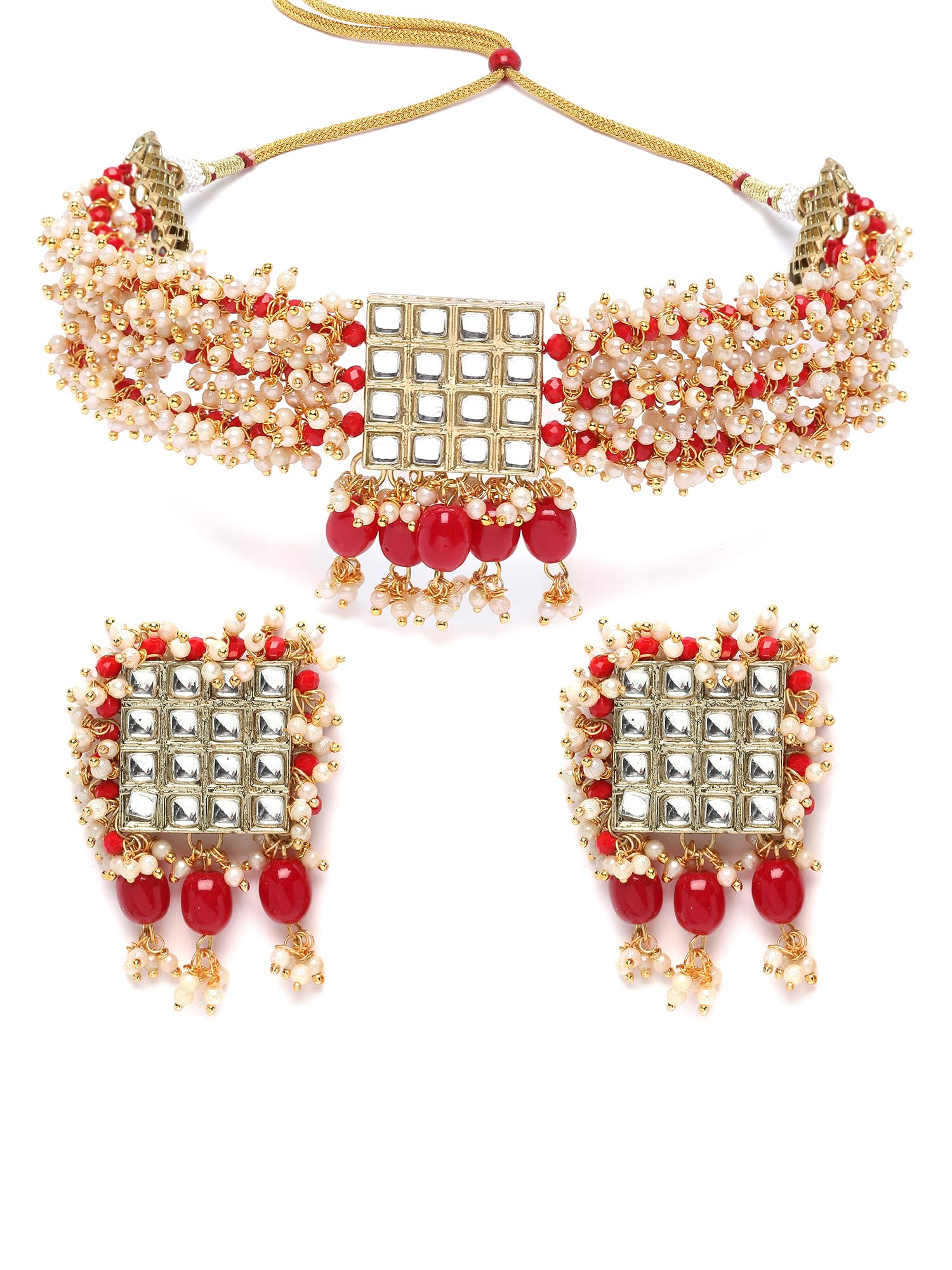 Karatcart Red Crystal and Pearl Beaded Kundan Choker Necklace Set for Women (B0CD5MSBZN) Amazon Price History, Amazon Price Tracker