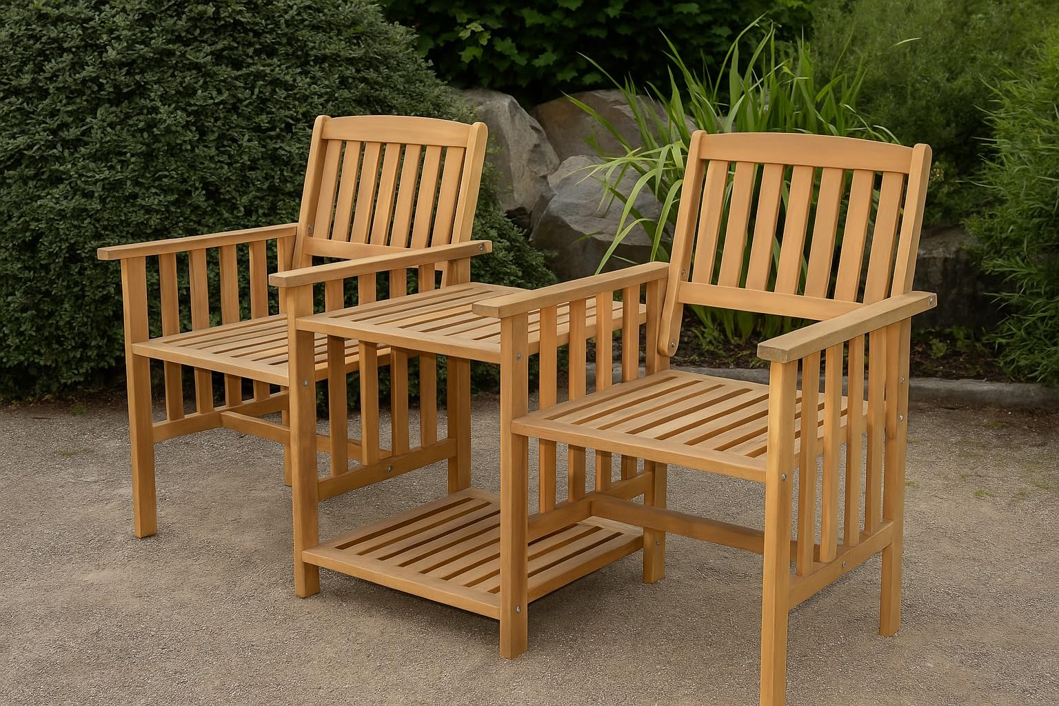 2-Sitzer-Gartenbank mit Beistelltisch klappbar aus Akazienholz, ca. 163 x 63 x 91 cm - Braun