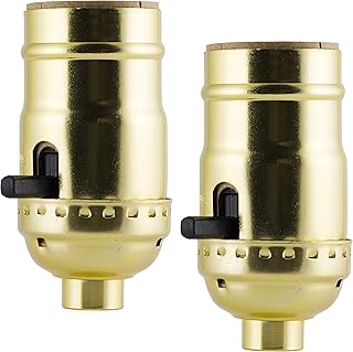 Power Gear Lamp Socket with Push ON/OFF, 2 Pack, Medium Base, For Floor and Table Lamps, DIY Project, UL Listed, Brushed Gold, 54604