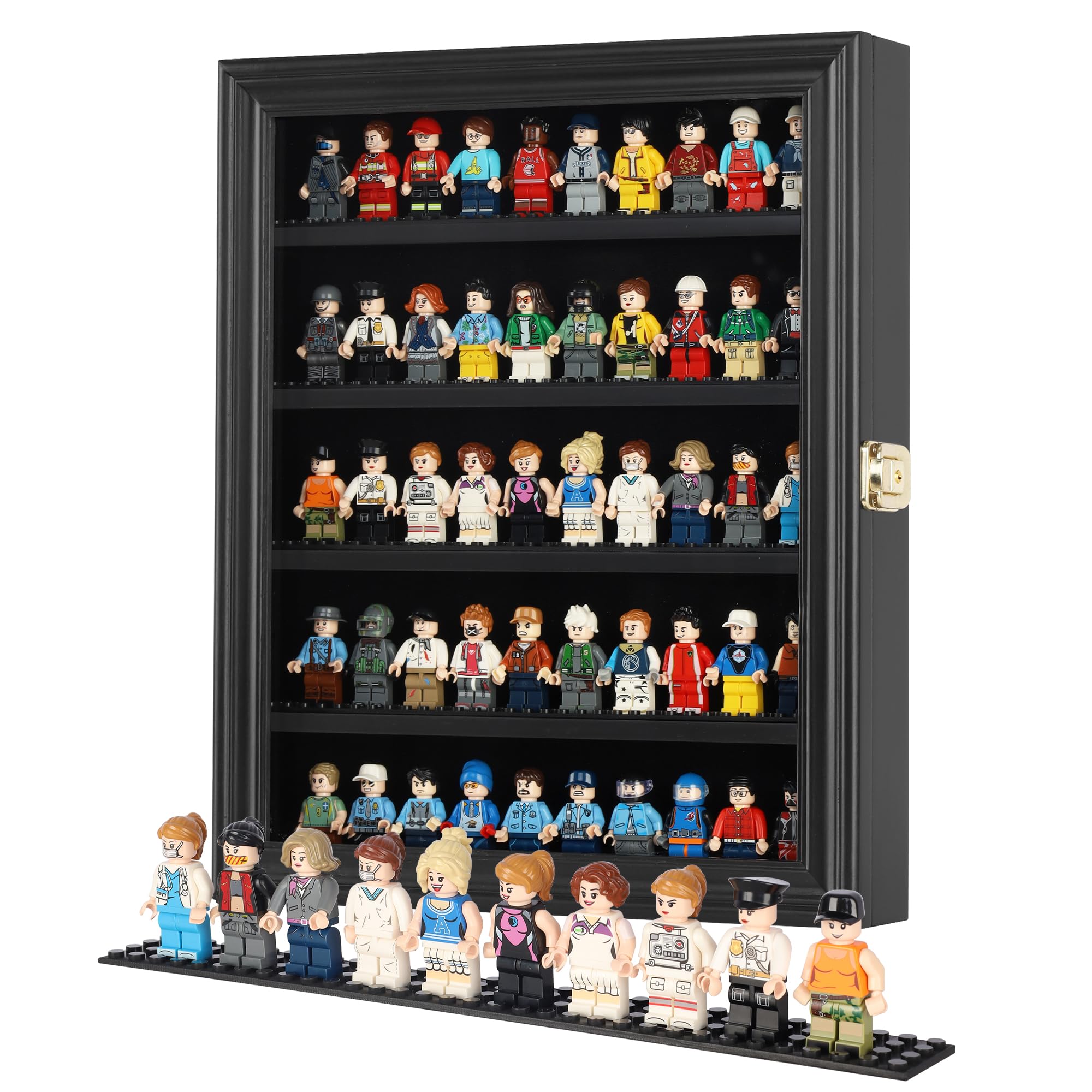 Block Toy Minifigures Dimensions Display Case Thimble Wall Cabinet Shelves Compatible with Lego Minifigures Lockalbe UV Protection Door Black Frame