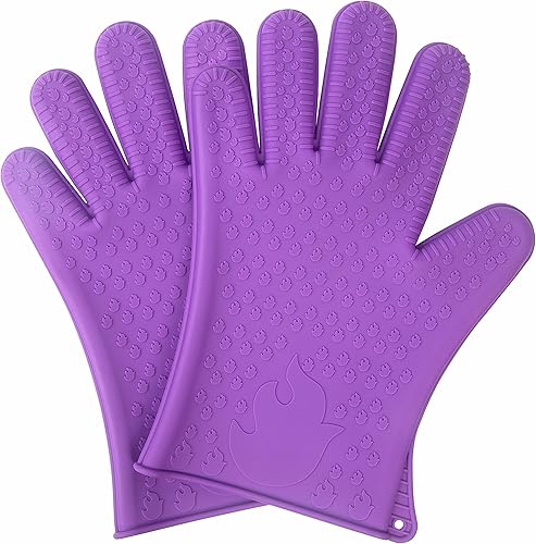 Guantes de barbacoa morados Guantes antideslizantes para parrilla a prueba de calor para hombres para hornear, cocinar y asar a la parrilla,