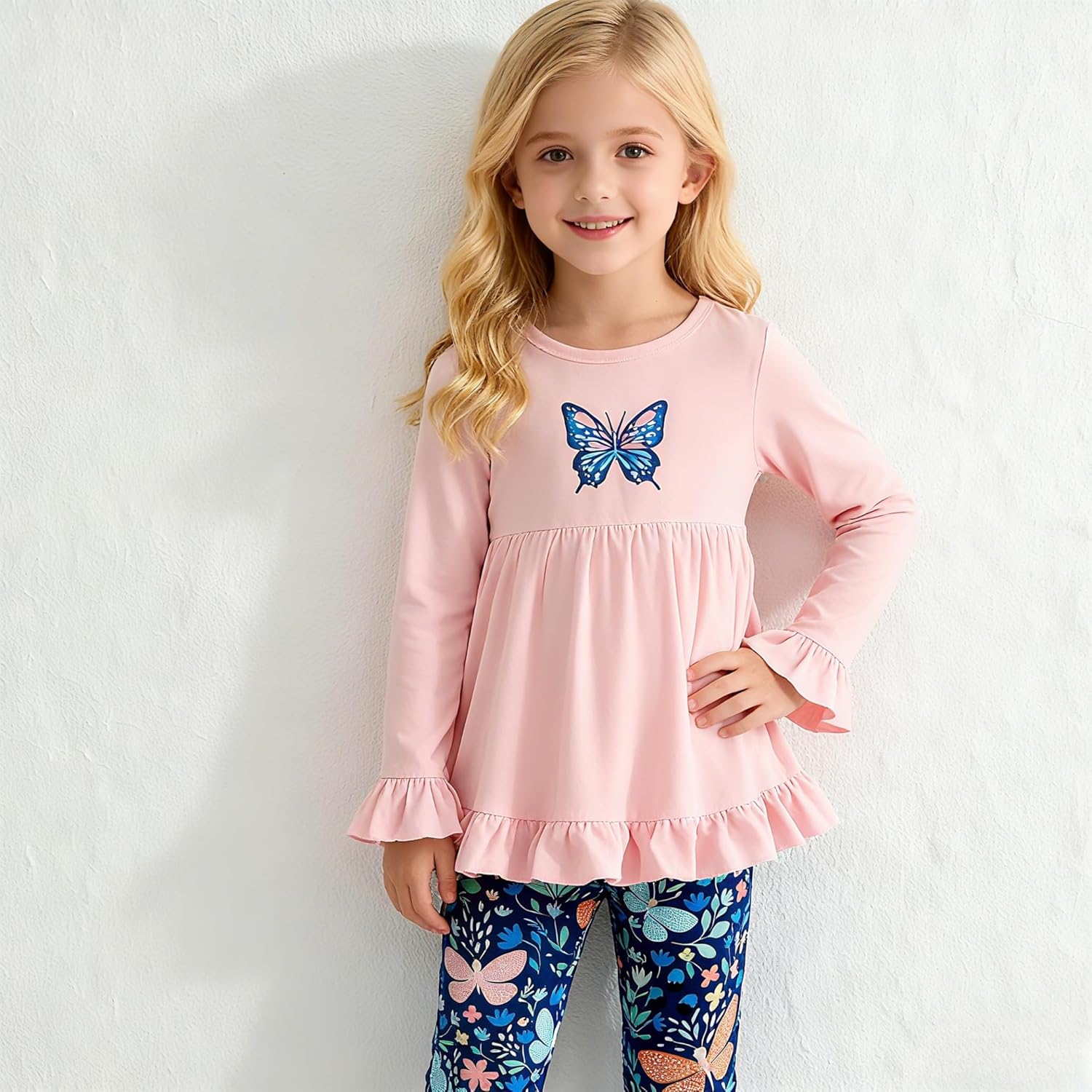 Kid Girl Clothes Ruffle Sleeve Top Floral Allover Pants 3-9 Years Fall Outfit Set - Image 2