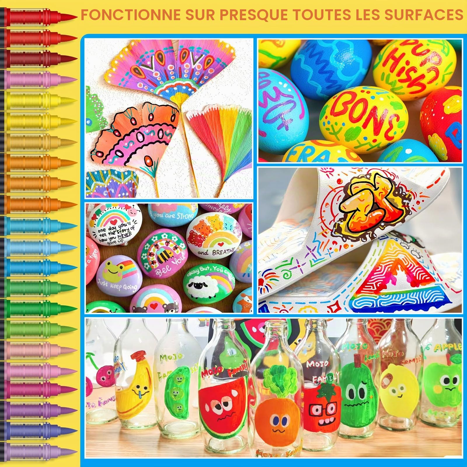 Lyuvie 240 Couleurs Feutre Acrylique, Acrylic Paint Brush Marker à Peinture à Base D'eau, Marqueur Peinture Acrylique pour Pierre,Bois,Galets,Papier, Tissu,Verre, Plastique