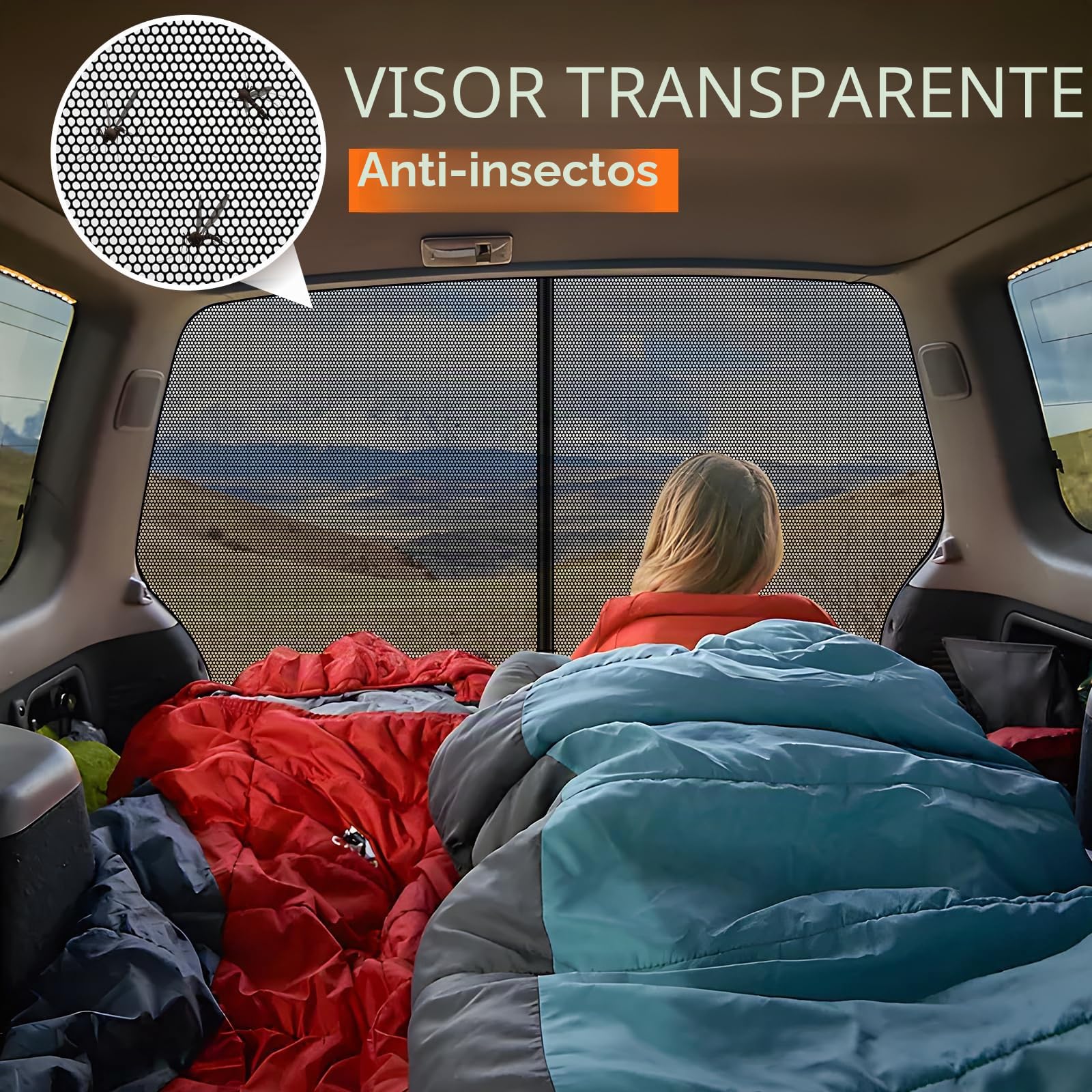 ZATOOTO Cortinas Mosquitera Puerta Trasera de Coche Solo Apto para VW T5 T6, Cortina Divisoria Magnética con Tres Cremalleras, Mosquitera para Camping y Viajar