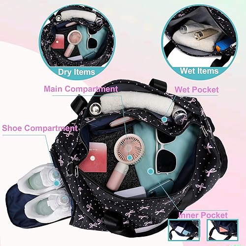 Miniatura 4 de Bolsa de lona para niñas, bolsa de baile para niñas, bolsa de gimnasio para niñas, bolsa de viaje para fin de semana, pijamada, bolsa para pasar la