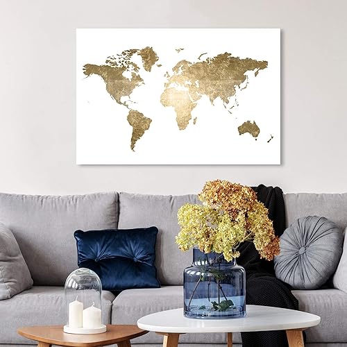 Miniatura 5 de The Oliver Gal Artist Co. Mapas y banderas - Lienzo decorativo para pared, diseño de Hipster Mapa Mundi Gold"