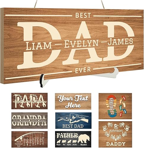 Yananka Letrero de madera personalizado para papá, regalo del día del padre, letrero de madera personalizado con nombres de niños, textos para
