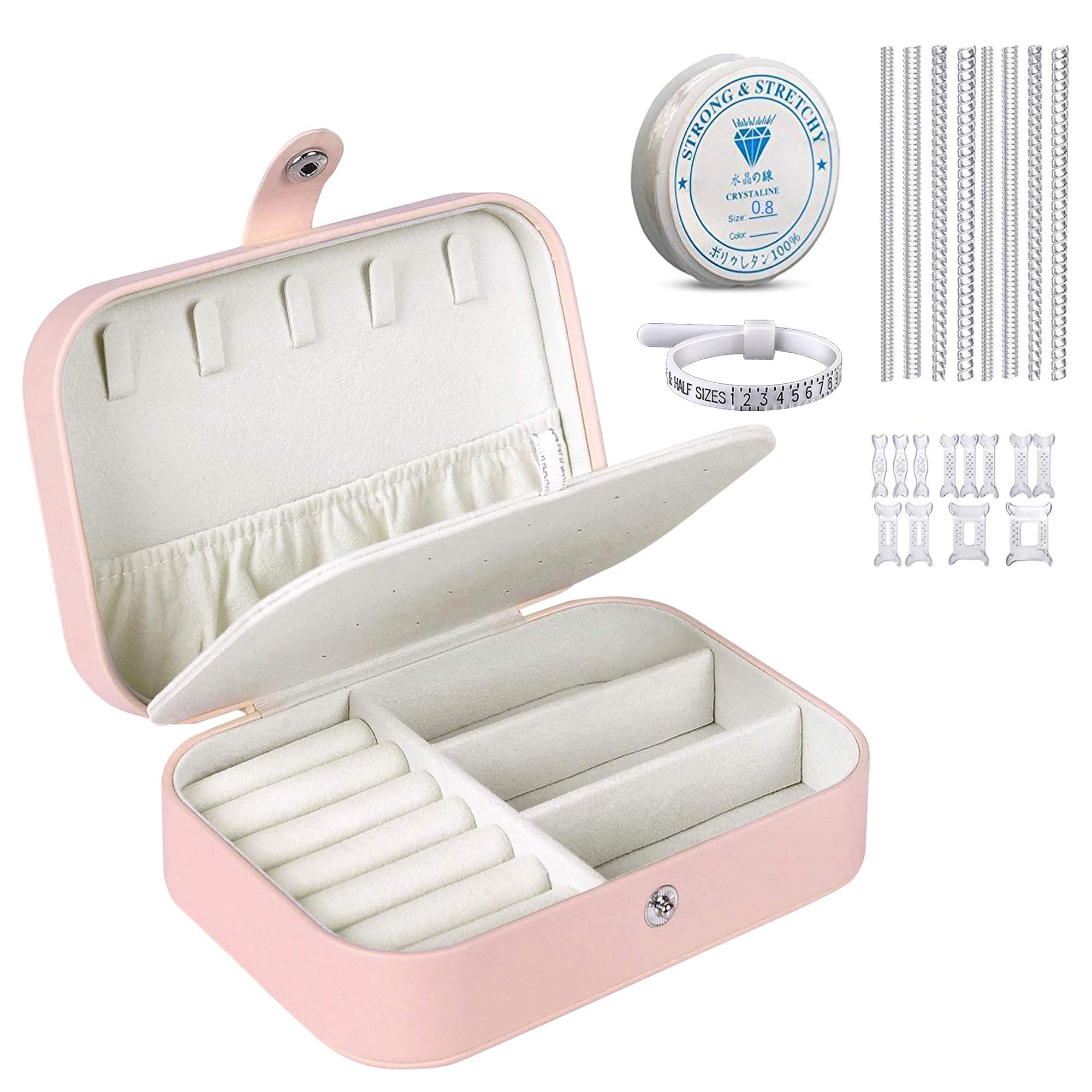 Jewelry DIY Accessory, Jewelry Making Kit with Clear Elastic String+Loose Ring Resize Adjuster+Transparent Earring Backing+ Ring Measuring Gauge