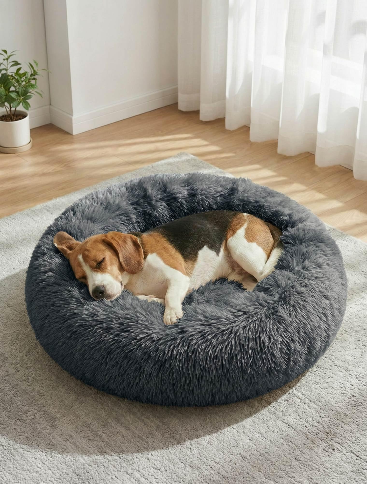 Comfy Calming Dog Beds Large Washable,Anti Anxiety Donut Ped Bed,Luxury Warm Fluffy Improved Sleep Amazingly Cat Bed Cuddler,Anti-Slip Bottom Round Puppy Bed for Small Medium Cat Dog(XL,Dark Gray) — image 1