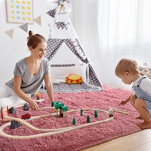 Miniatura 57 de Kelarea Alfombra de área para sala de estar, 3 x 5, antideslizante, color azul turquesa, esponjosa, suave, alfombra de felpa peluda para dormitorio