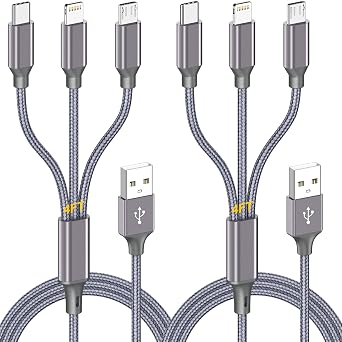 Multi Charging Cable 4ft 2Pack,3 in 1 USB Multiple MFi Charger cord