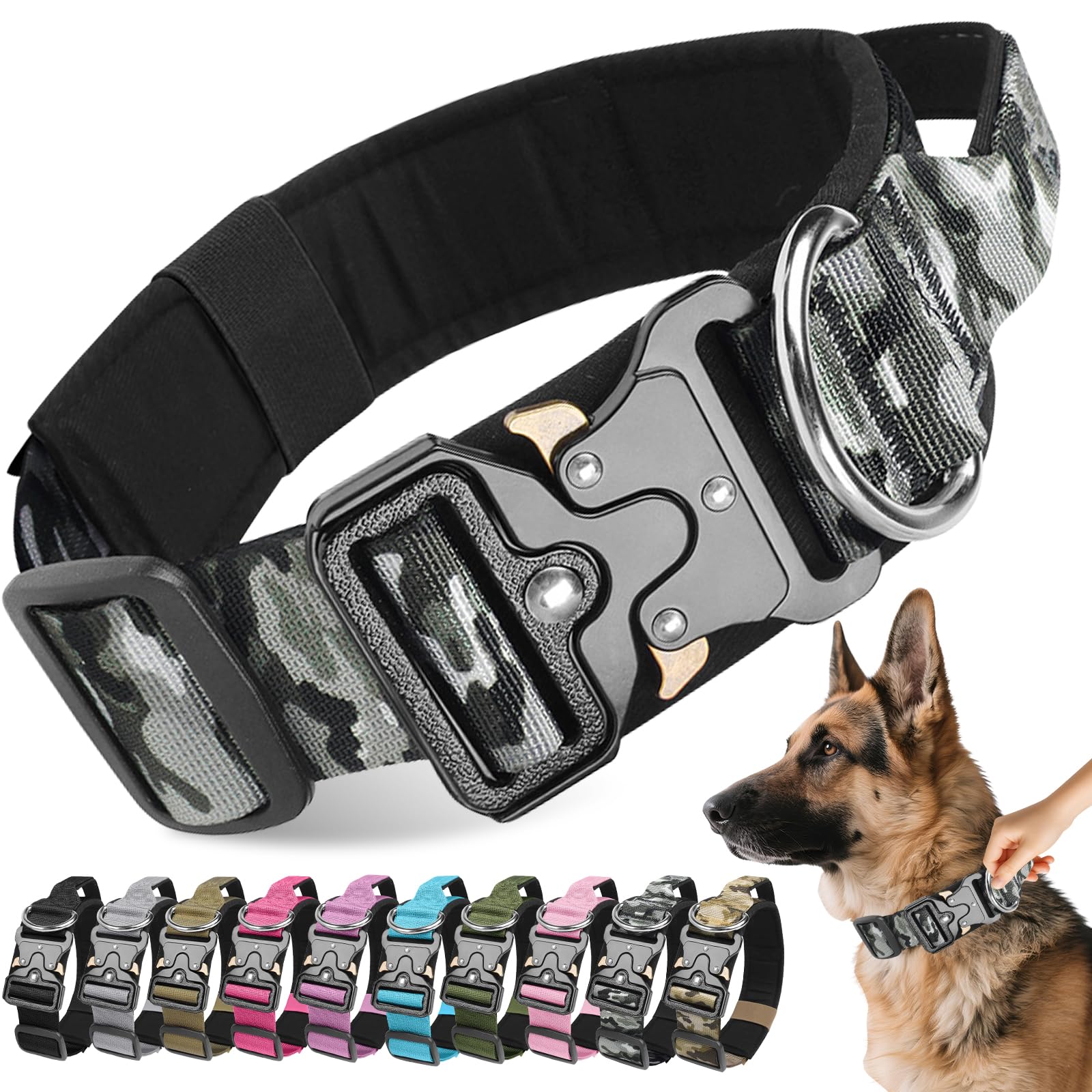 Tactical Dog Collar, Adjustable Heavy Duty Wide Thick Dog Collars with Quick Release Buckle