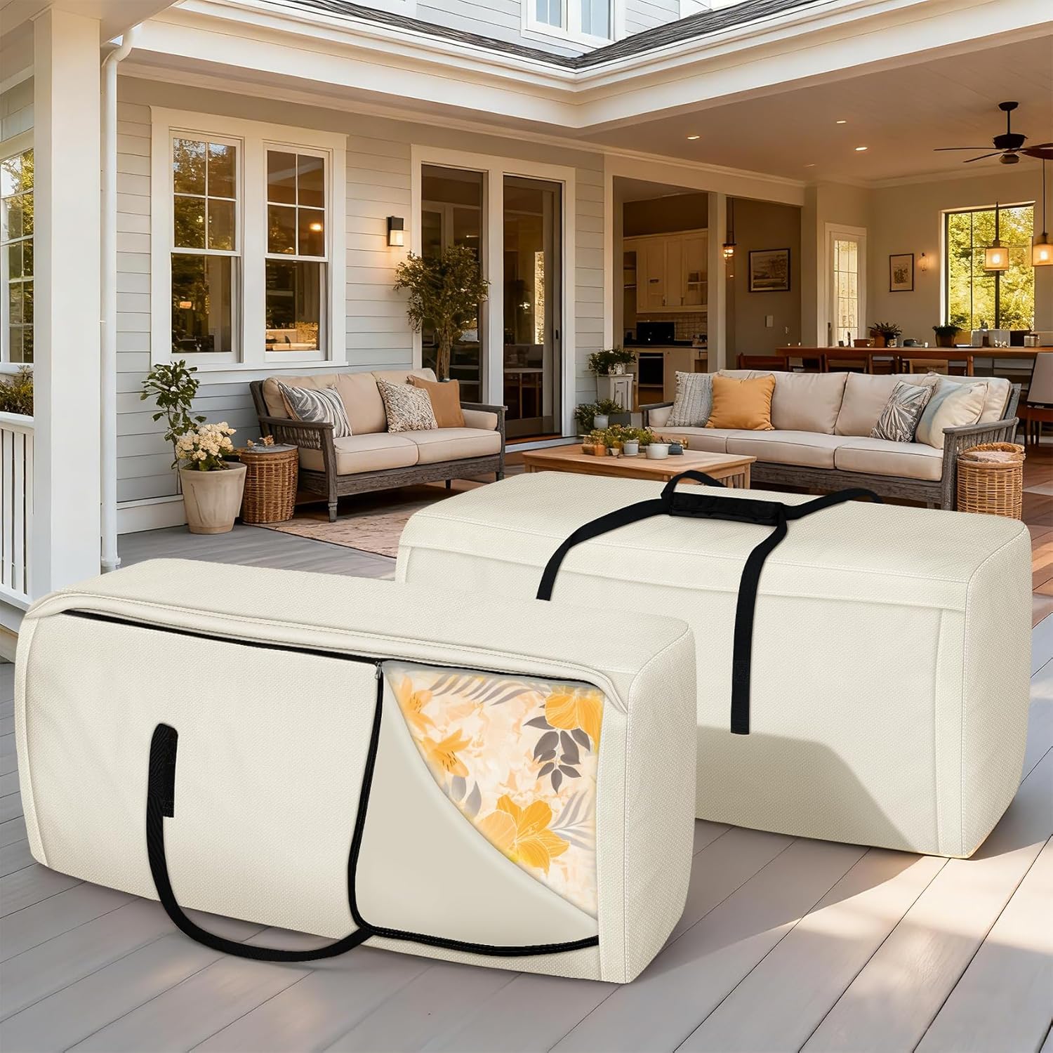 Porch Shield Outdoor Cushion Storage Bag 48 inch Waterproof Outside Storage Bags for Patio Furniture with Zippers and Handles