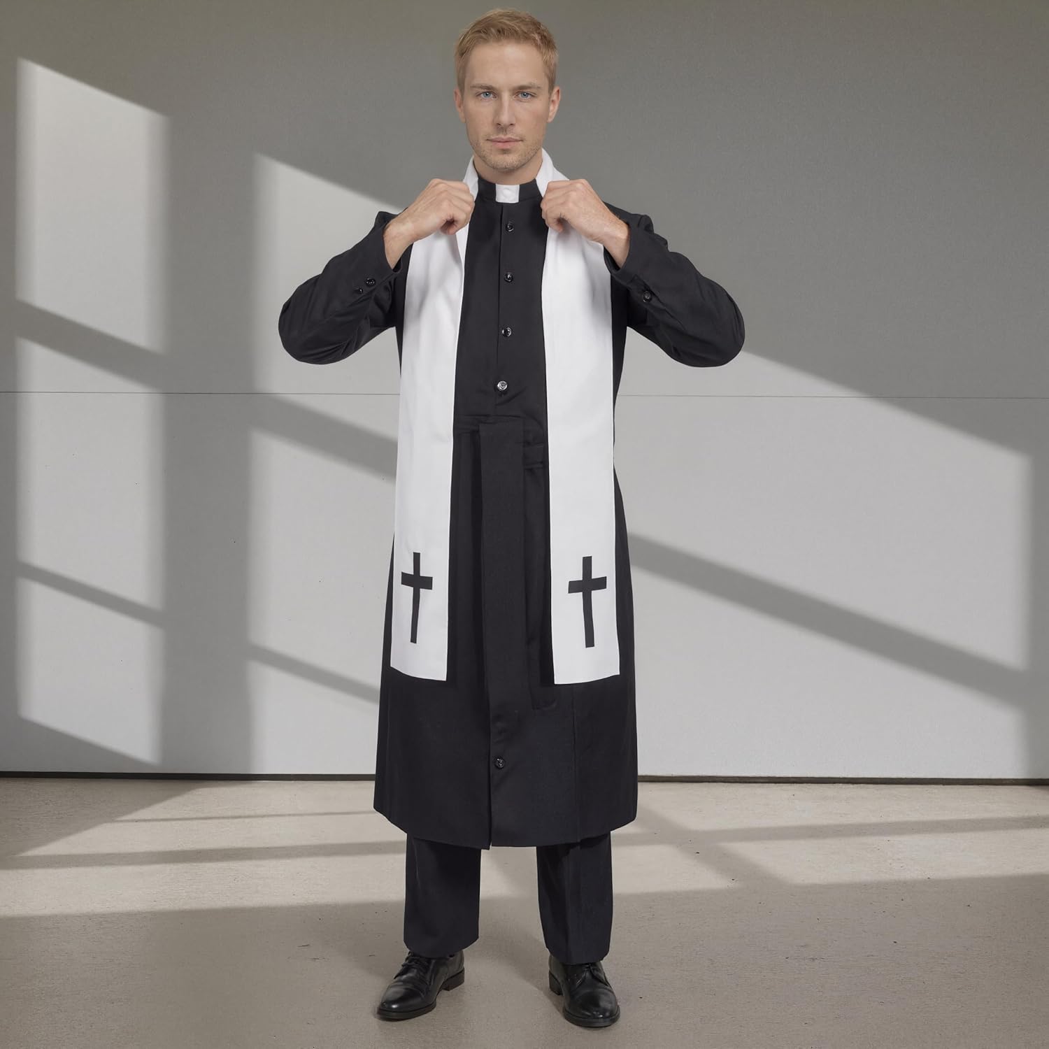 GOLDSTITCH Mens Black Priest Father Robe Halloween Costume Cosplay Outfit - Image 5