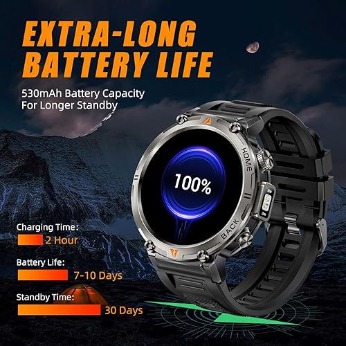 Miniatura 9 de Relojes inteligentes militares para hombres con GPS integrado con brújula linterna LED, reloj inteligente táctico resistente al agua 3ATM con texto