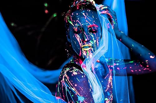 Miniatura 2 de Midnight Glo Pintura facial y corporal de neón UV, pintura fluorescente reactiva a la luz negra, segura, lavable, no tóxica, ideal para raves,