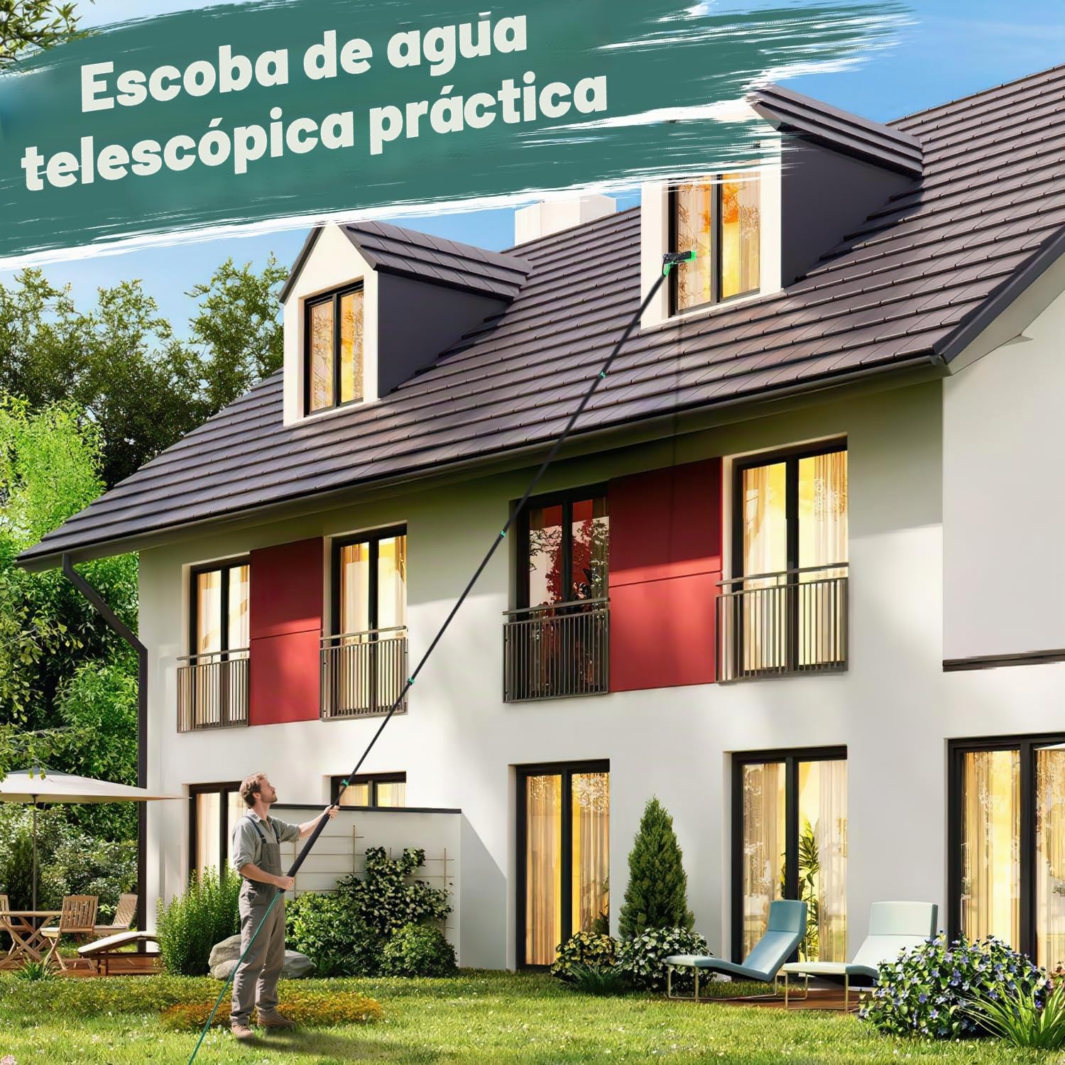 Limpiador de ventanas telescópico, 3,6 m, juego profesional de cepillo de lavado, pulverizador con depósito de espuma, extractor y 10 accesorios