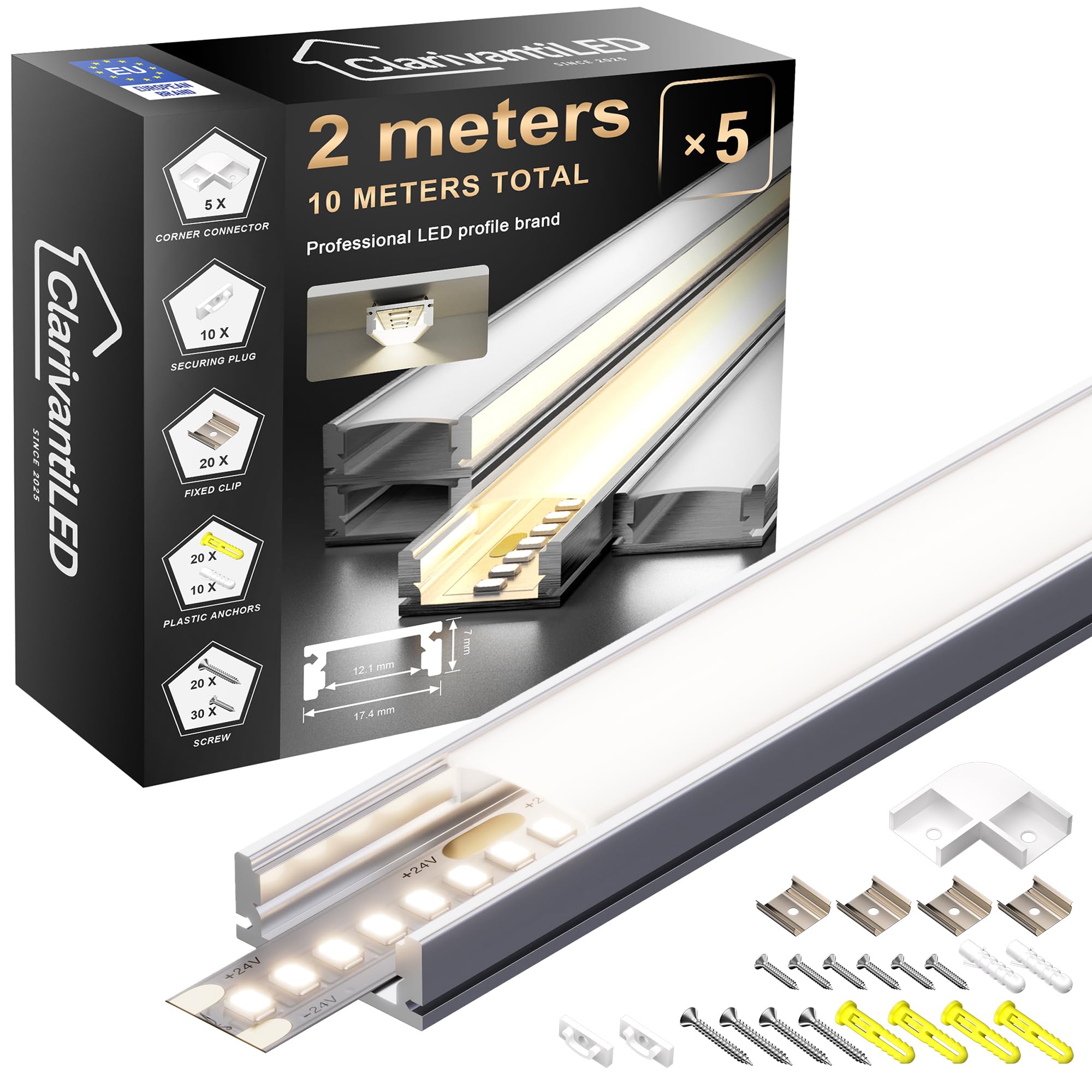 Profil LED z anodyzowanego aluminium 1 (17.4×7mm U-Form, 5×2 metr)