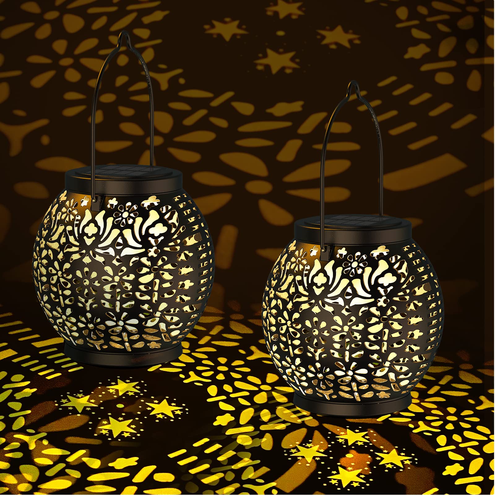 2 Pack Solar Lanterns for Garden - Outdoor Hanging Garden Solar Lights, IP54 Waterproof, Long Working Time, Vintage (Warm White)