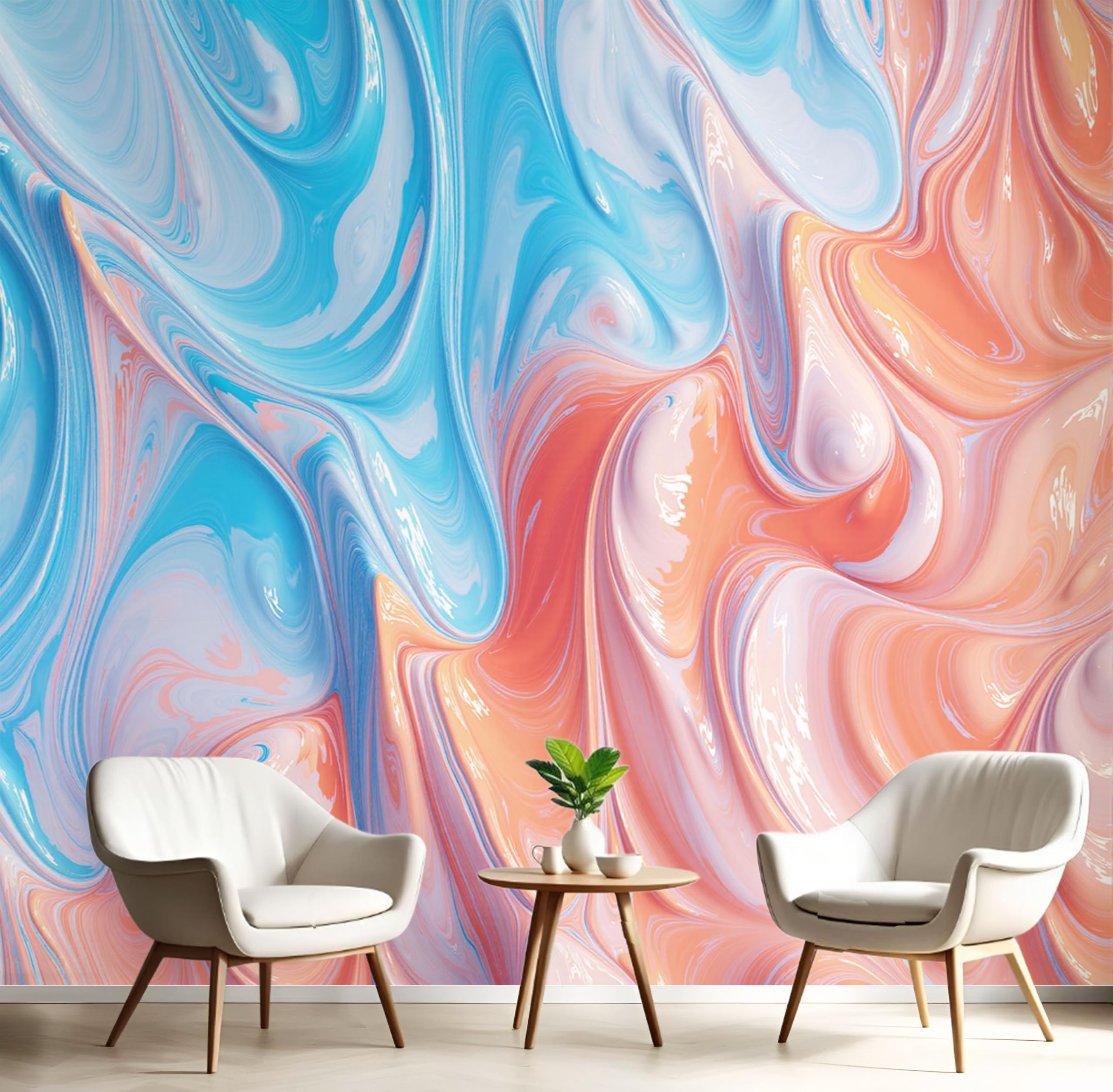 Papier peint vagues pigments abstraites 3D décoration murale bleu poudré salon chambre bureau