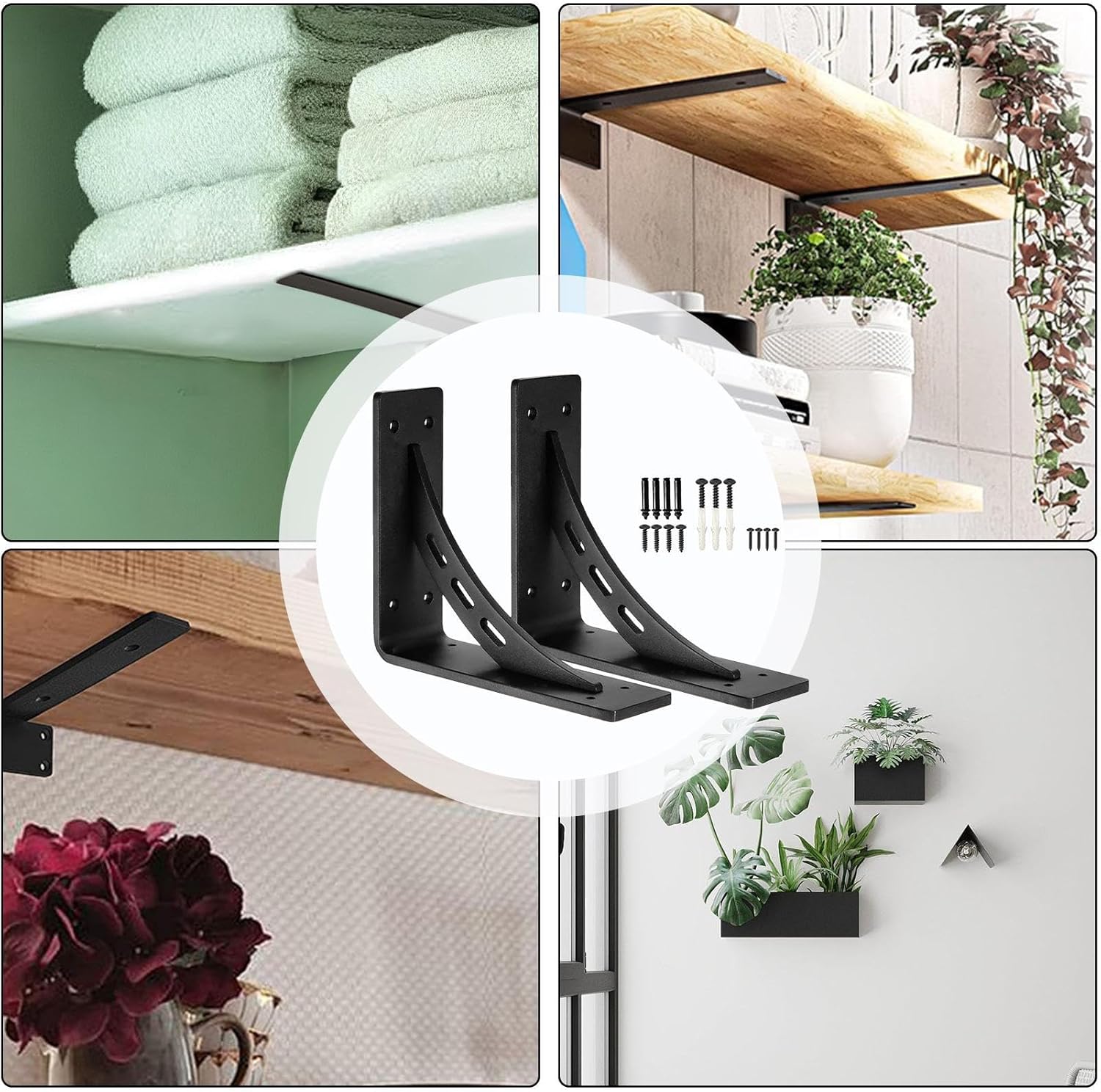 Shelf Brackets, 2 Pieces Heavy Duty Mounting Brackets | Metal Shelves - For Kitchen Garage Indoor Outdoor Home Farm