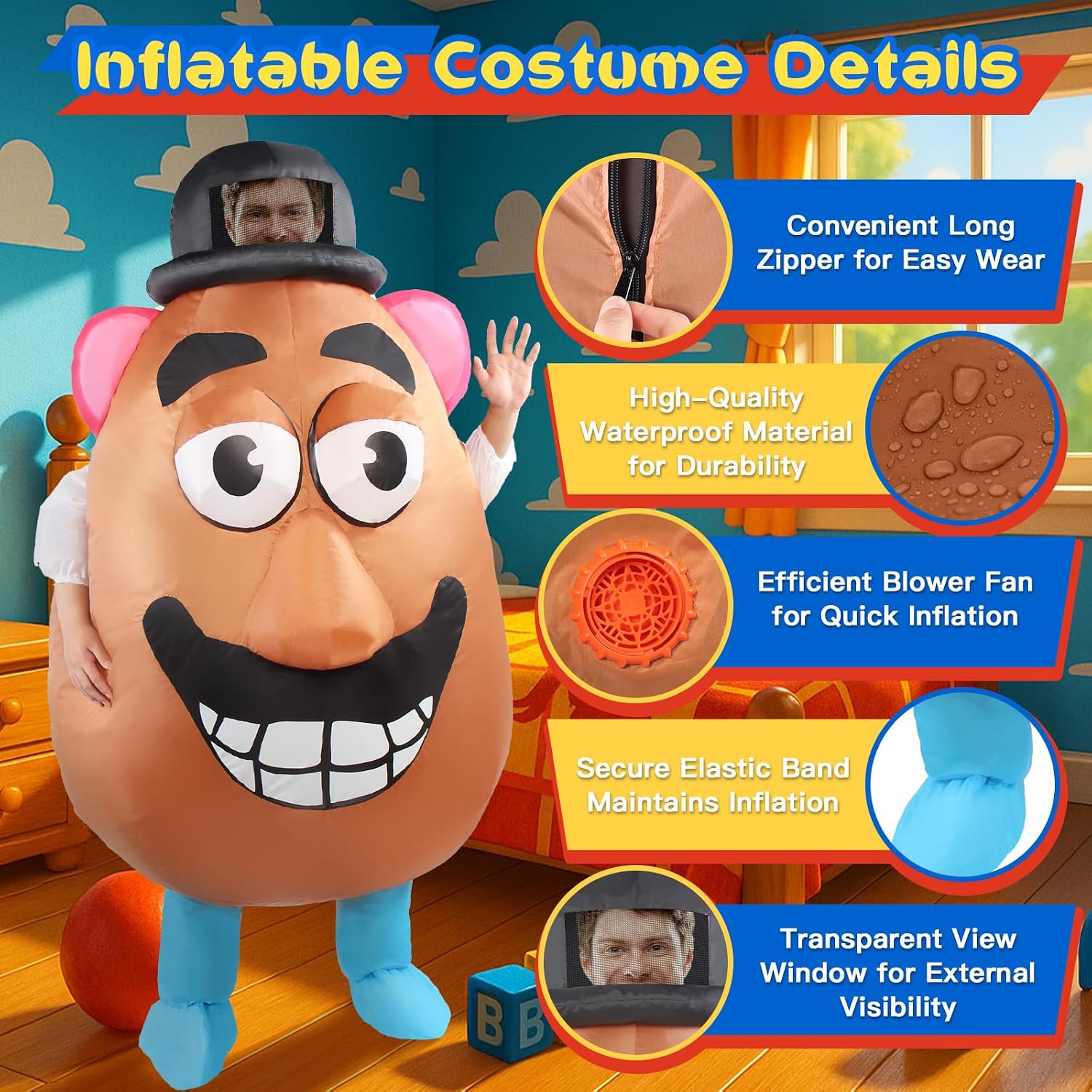Potato Head Inflatable Costume Adults Funny Full Body Blow Up Outfit Men Women for Halloween Party Parades or Cosplay
