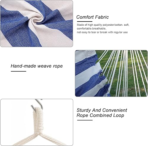 Miniatura 5 de Silla tipo hamaca, asiento de columpio de cuerda colgante con 2 cojines, bolsillo lateral para silla colgante de macramé con varilla de metal de