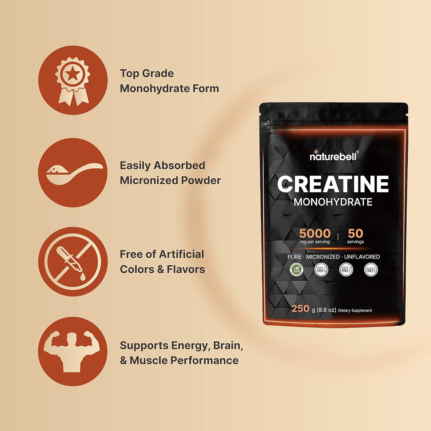 Creatine Monohydrate Powder 250g, 5000mg Per Serving, Pure Unflavored Creatine Powder - Micronized - Pre Workout | Keto | Vegan | Dissolves Easy | Filler Free – 50 Servings : Pet Supplies