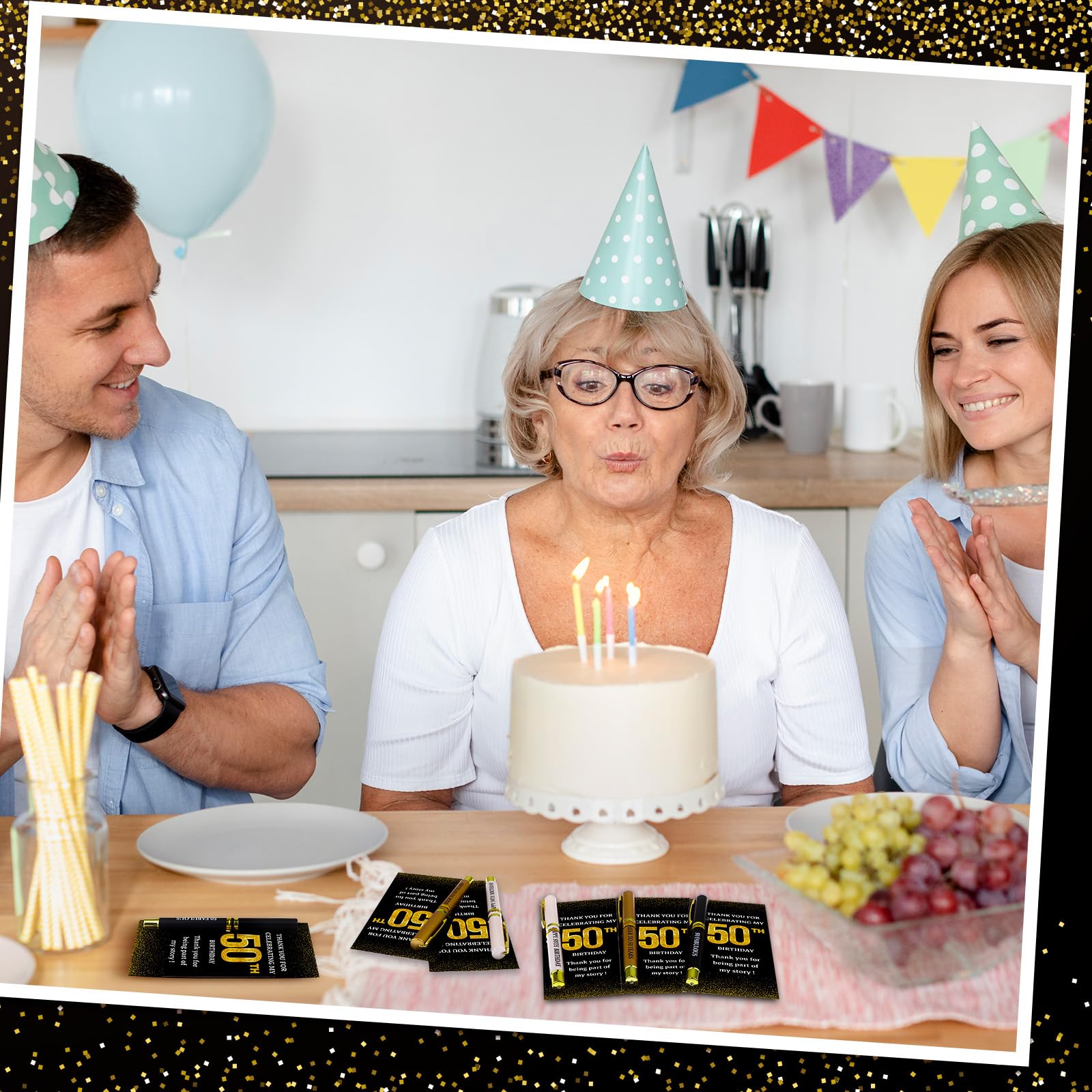 24 Set di bomboniere per festa di 50° compleanno per gli ospiti Cheer to 50 Years Penne a sfera e biglietti di ringraziamento, idee regalo per 50° compleanno, souvenir per uomini e donne, regali per