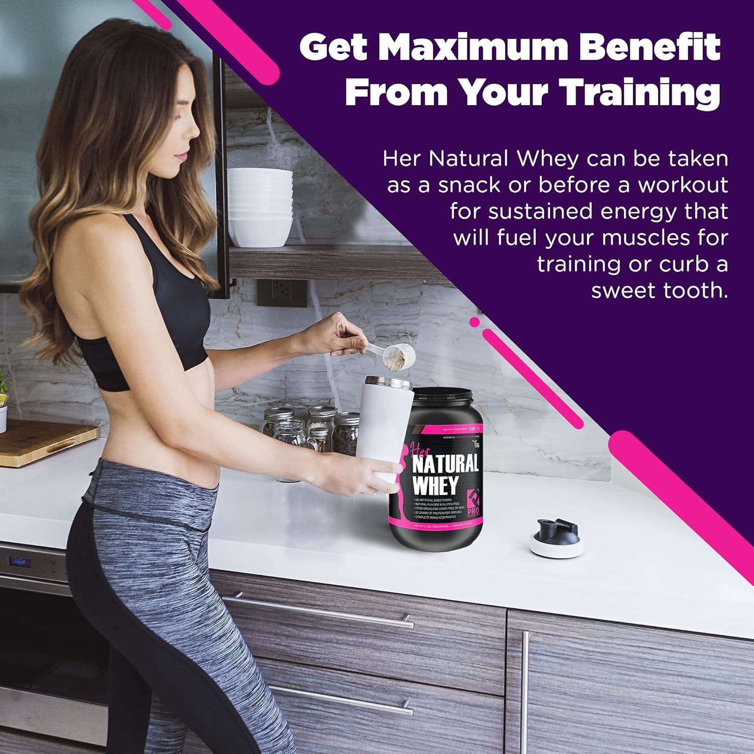 Her Natural Whey Protein Powder for Women - Supports Weight Loss & Lean Muscle Mass - Low Carb - Gluten Free - Grass Fed & rBGH Hormone Free (Creamy Vanilla, 1 lb) : Health & Household