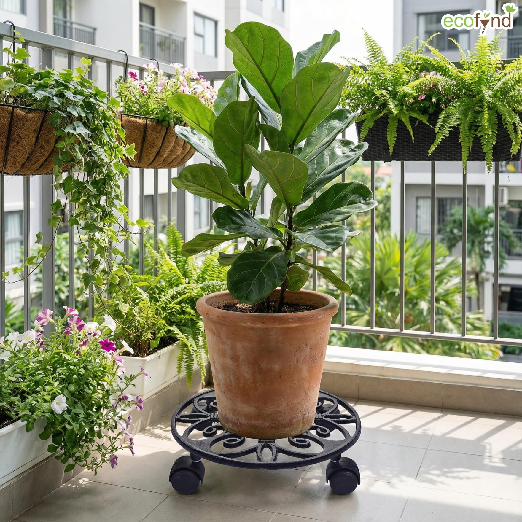 Cast Iron Plant Caddy - Rolling Stand for Pots -5