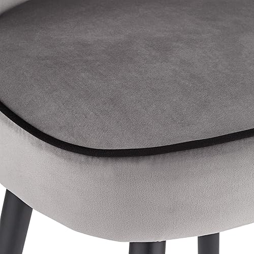 Miniatura 5 de Studio 55D Elba Taburete de bar de metal cromado plateado de 27 3/4 pulgadas de alto de mediados de siglo, moderno cojín de tela de terciopelo gris