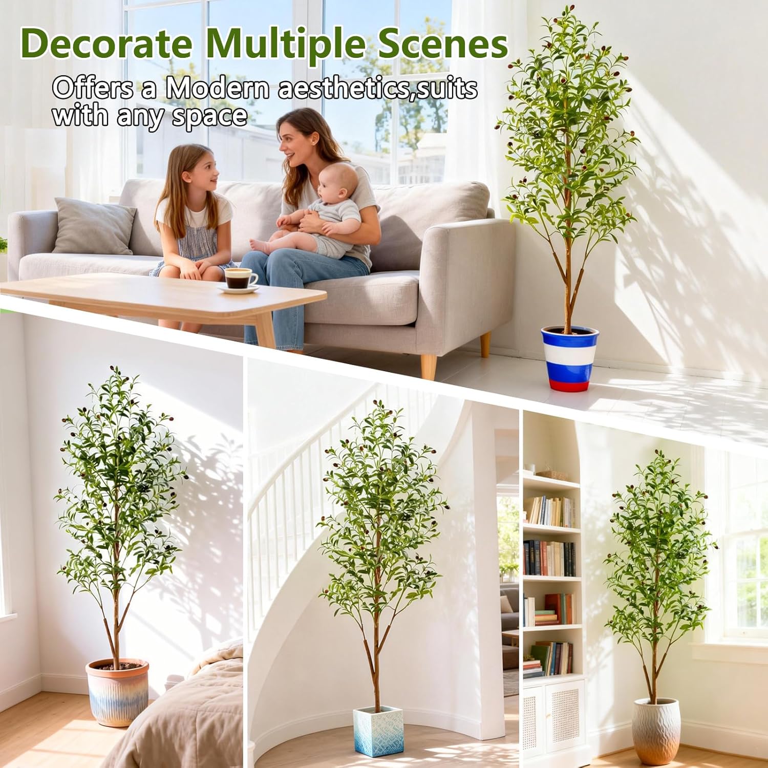 6FT Artificial Olive Tree Indoor, Tall Faux Olive Tree with Pot&Basket, Large Fake Olive Tree with Realistic 1080 Silk Leaves and 60 Fruits for Living Room Home Office Decor.