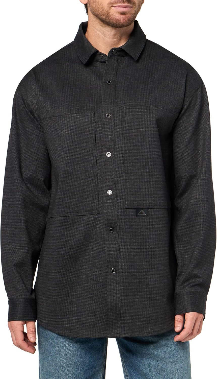 Karl Lagerfeld Mens Long Sleeve Patterned Houndstooth Utility Shirt Jacket