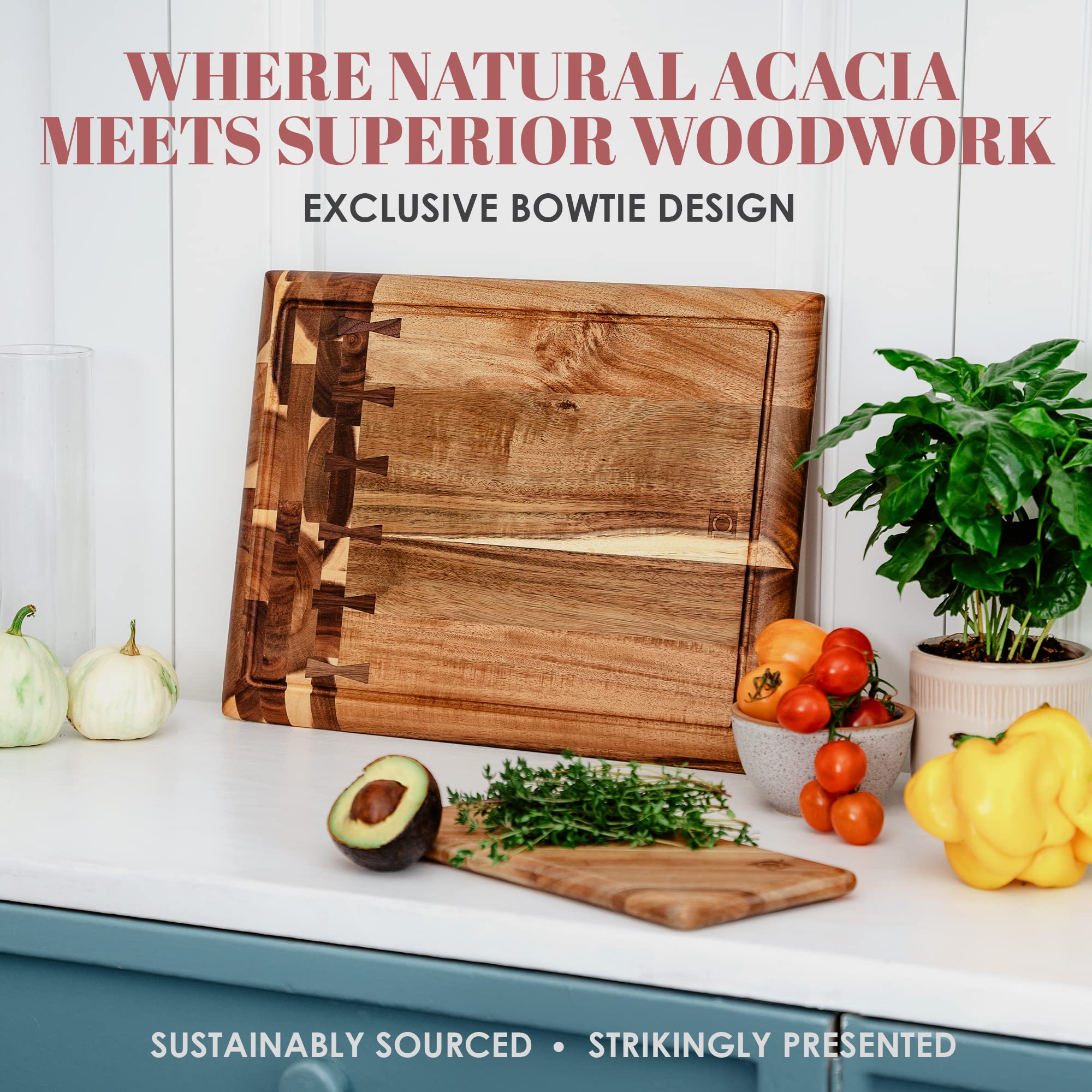 Collage Tabla de Cortar Madera de Acacia para Cocina y Hogar - Tabla de Cortar grande de Bloque de Carnicero, Madera Sostenible, Ranura para Jugos