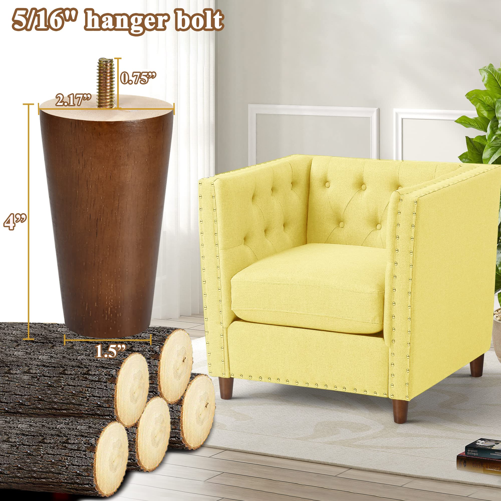 AORYVIC Furniture Legs 4 inch Wood Sofa Legs Brown Replacement Legs for Couch Cabinet Futon Dresser Pack of 4