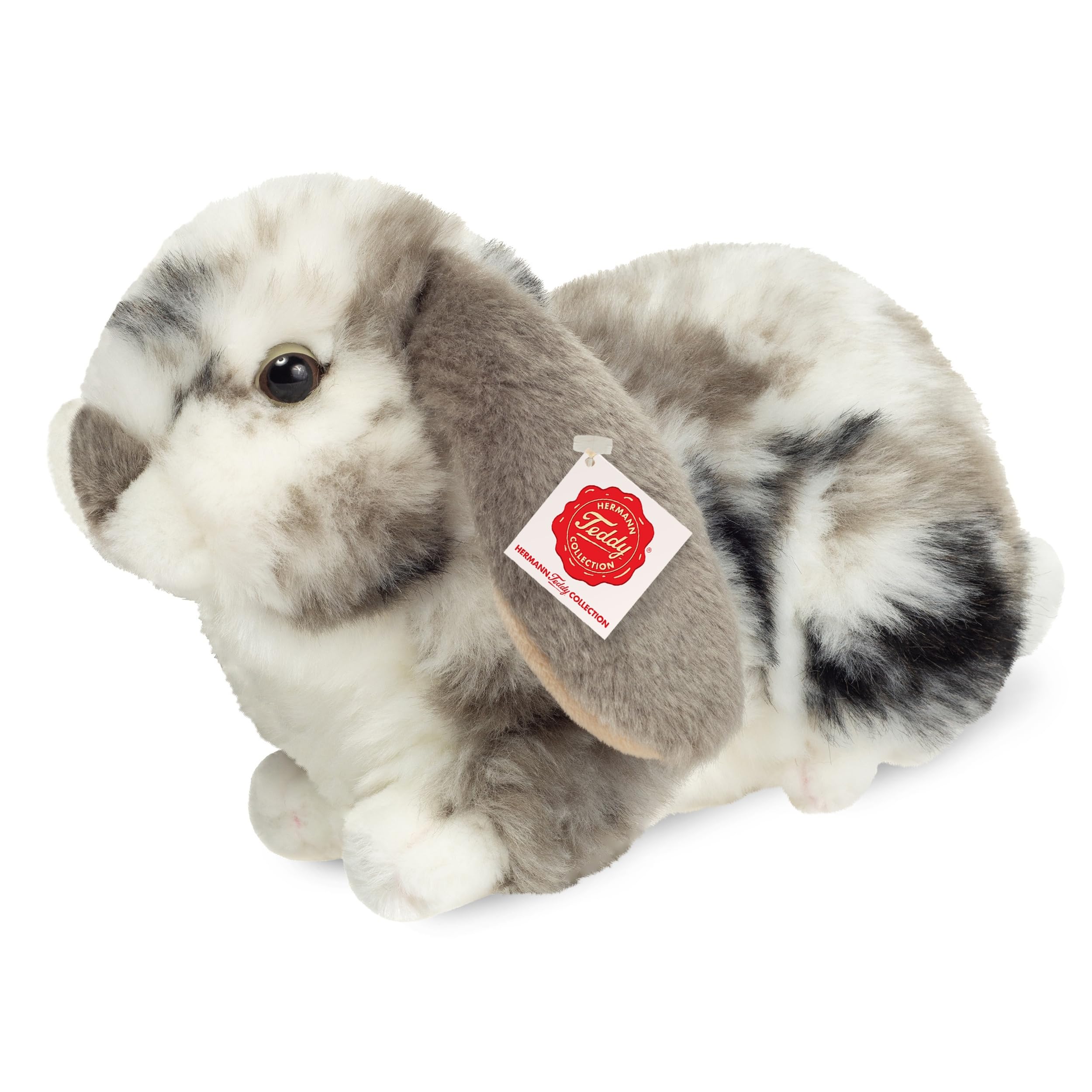 Teddy Hermann 93733 królik baran szarobiały 23 cm, przytulanka z idealną zawartością recyklingu (wypełnienie)