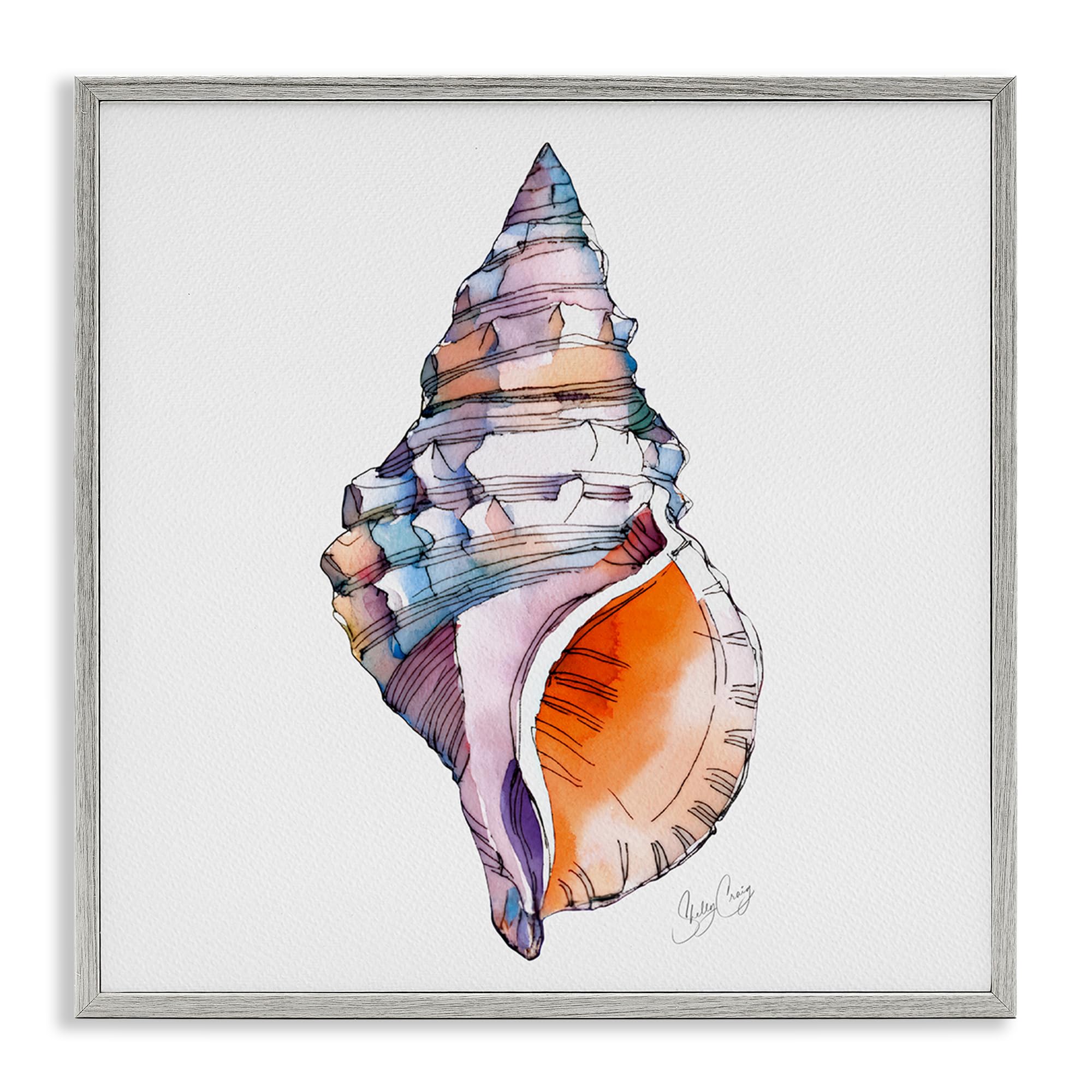 Stupell Industries Farmhouse Gray (Textured) Sunrise Conch Shell Coastal Nautical, 17 X 17 Inch Framed Giclée Print