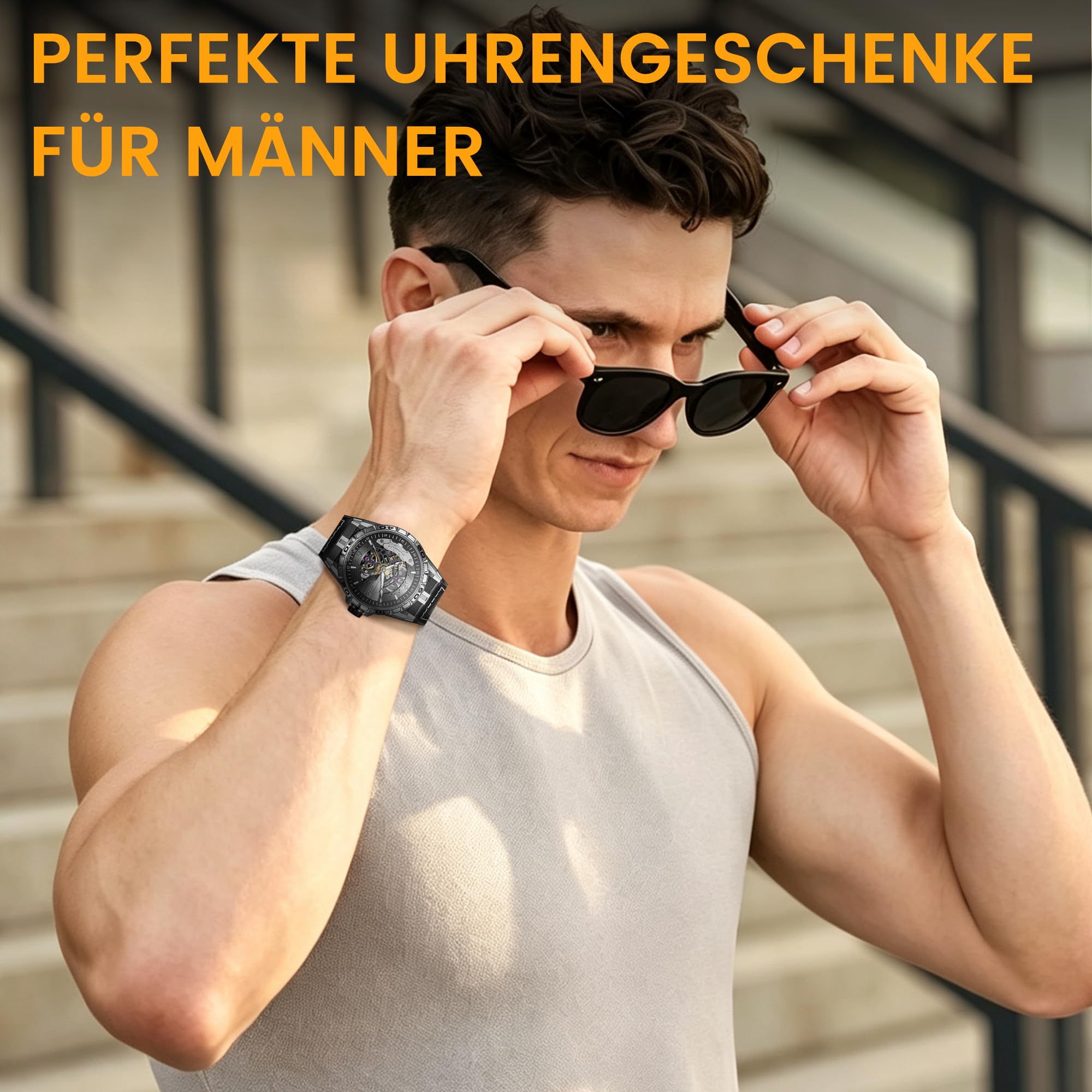 SOLLEN Skelett Uhren Herren Automatik,Mechanische Armbanduhren Herren,Klassische Minimalistische Herrenuhren Luxus,5ATM Wasserdicht Leuchtend Selbstaufzug Automatische Uhr als Geschenk für Männer