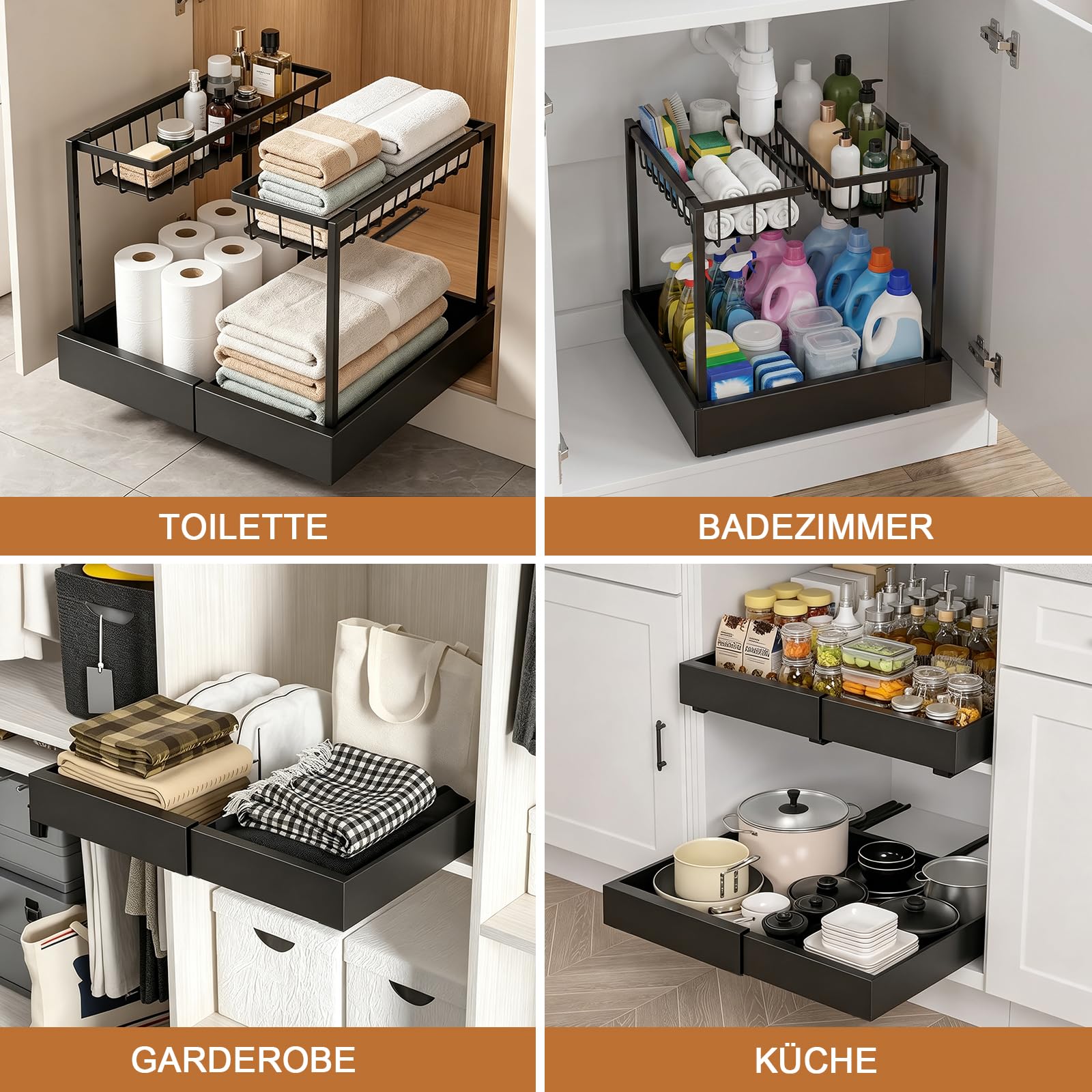 Erweiterbar Schrankkörbe 2 Etagen, Ausziehbare Schublade Organizer