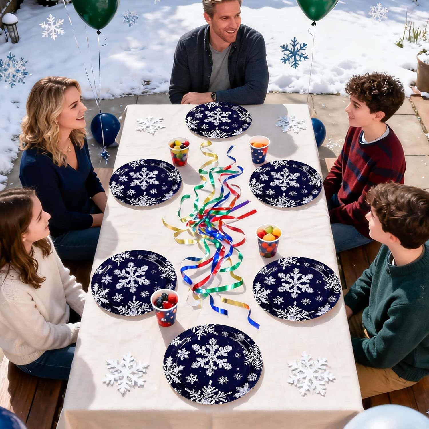 50Pcs Winter Snowflake Paper Plates 9" Navy Blue Hand Painted Snowflakes Plates Disposable Merry Christmas Party Decorations for Winter Holiday Dinner Birthday Party Supplies - Image 7