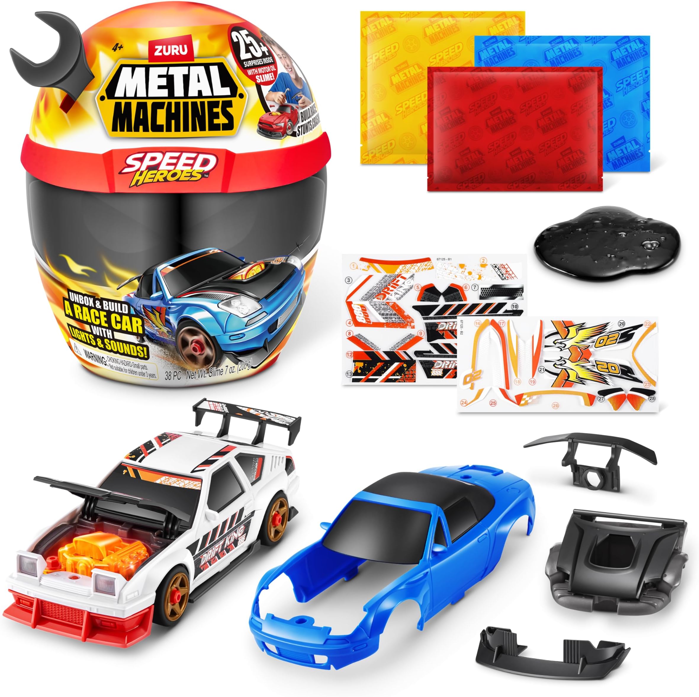 Speed Heroes (Black) by Zuru, 20+ Surprises, Build Your own Car, Two Bodies, Lights & Sounds, Slime