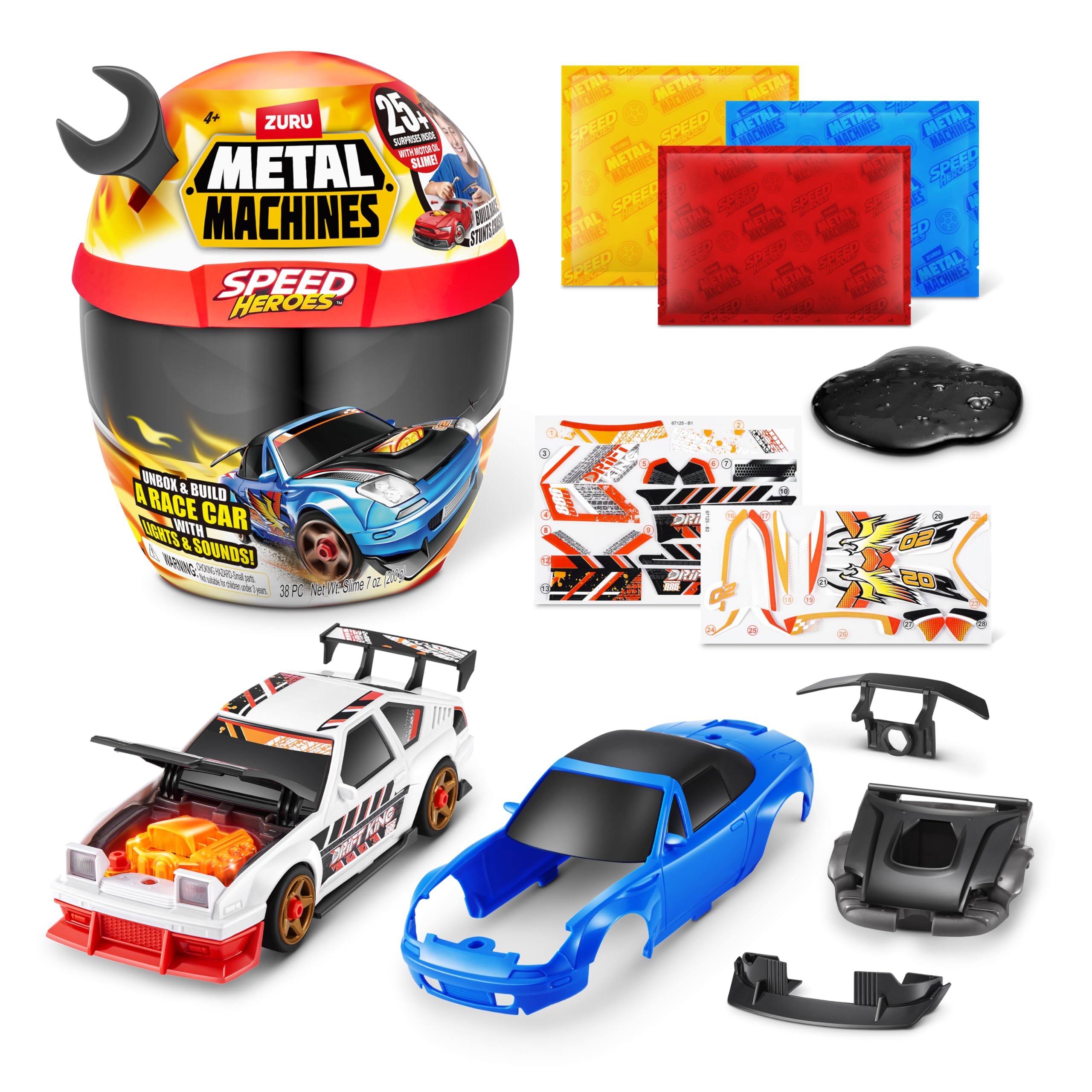 Speed Heroes (Black) by Zuru, 20+ Surprises, Build Your own Car, Two Bodies, Lights & Sounds, Slime