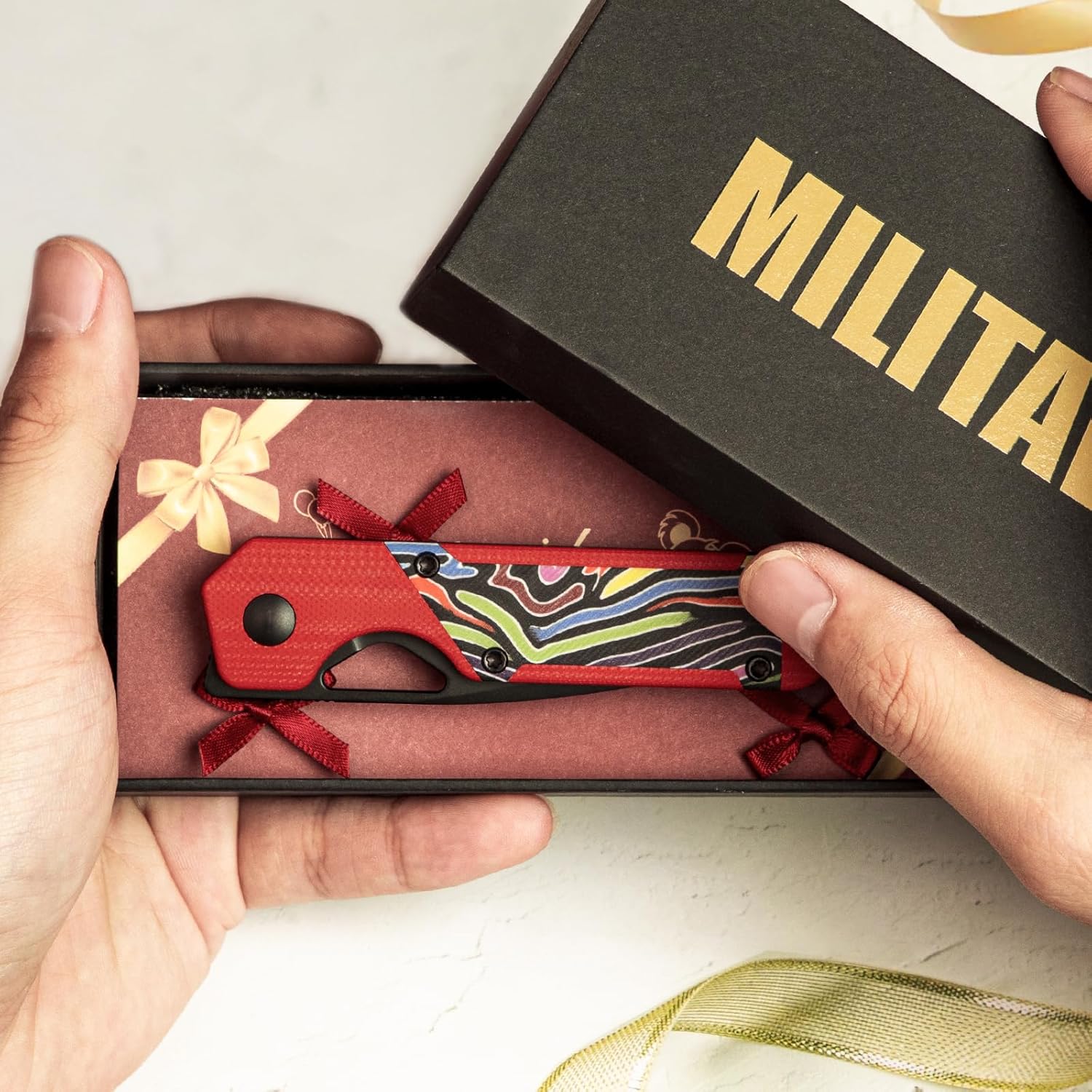 Kizer Mini Militaw Pocket Knife for EDC, 2.82'' Nitro V Blade Folding Knife, Multicolored G10 Handle Small EDC Knife with Pocket Clip, Camping Hunting Knife for Men Women Gift V3634SA2