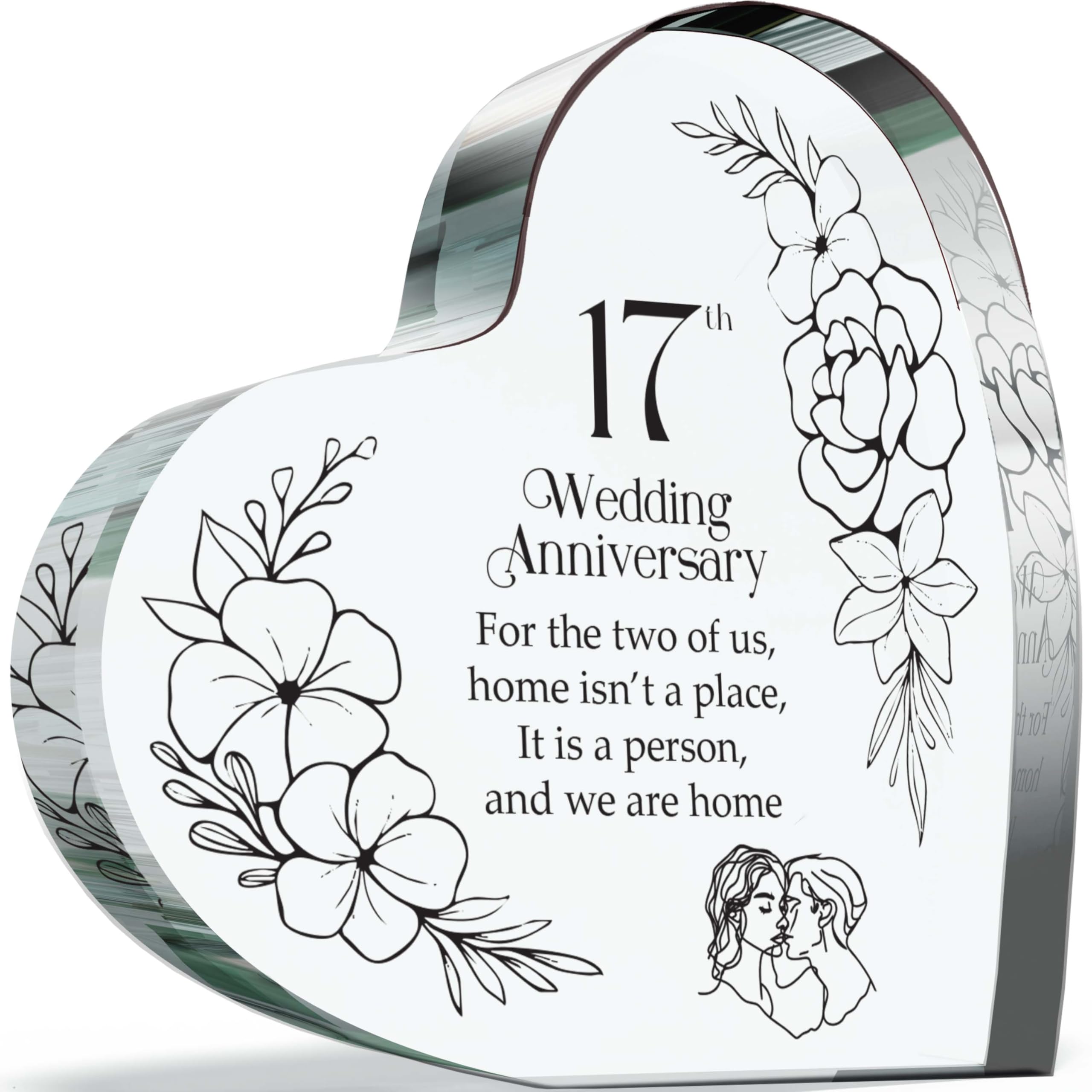 17th Anniversary Plague Gifts for Husband Wife - Home is a Person - Happy 17th Wedding Anniversary Present for Partner, 100mm x 100mm Acrylic Heart Keepsake for Seventeenth Anniversaries