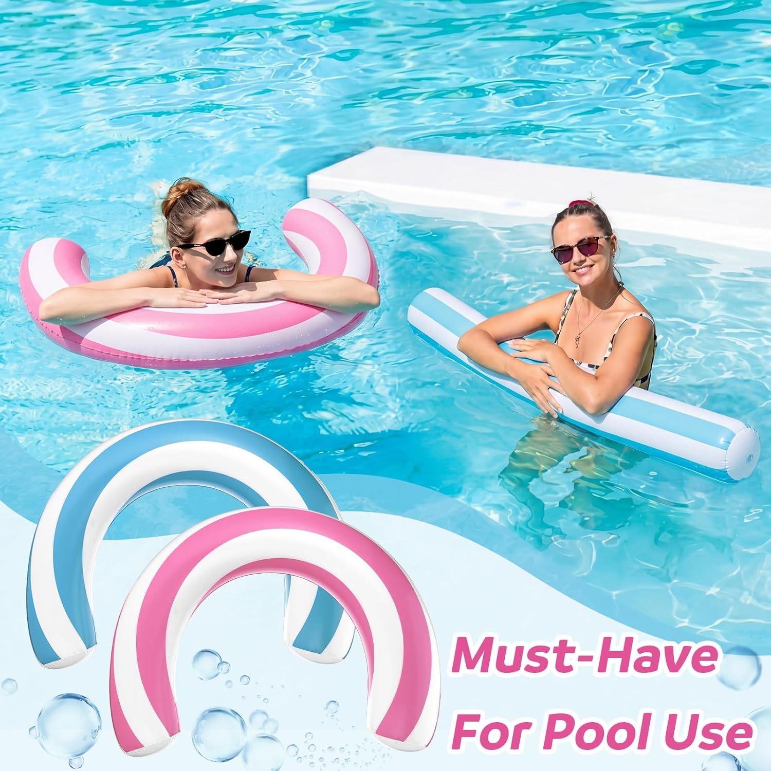 Arrowbash 4 Pack Inflatable Swimming Pool Noodle Float Set Pool Floats for Adults, Swim Noodles Curved Swimming Float for Adult Summer Beach Party Vacation Sea Beach Lake