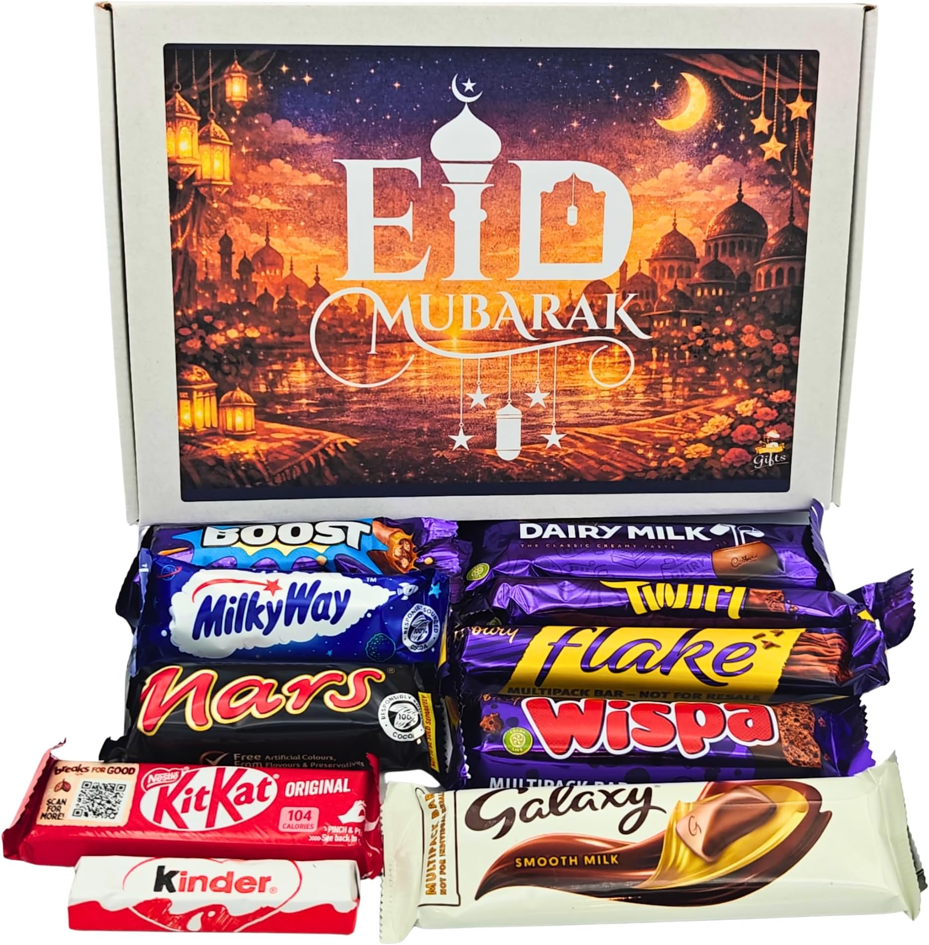 Stevie's Gifts Eid Mubarak Chocolate Gift Box, 10 Bars Assorted Milk Chocolate Selection with Poem