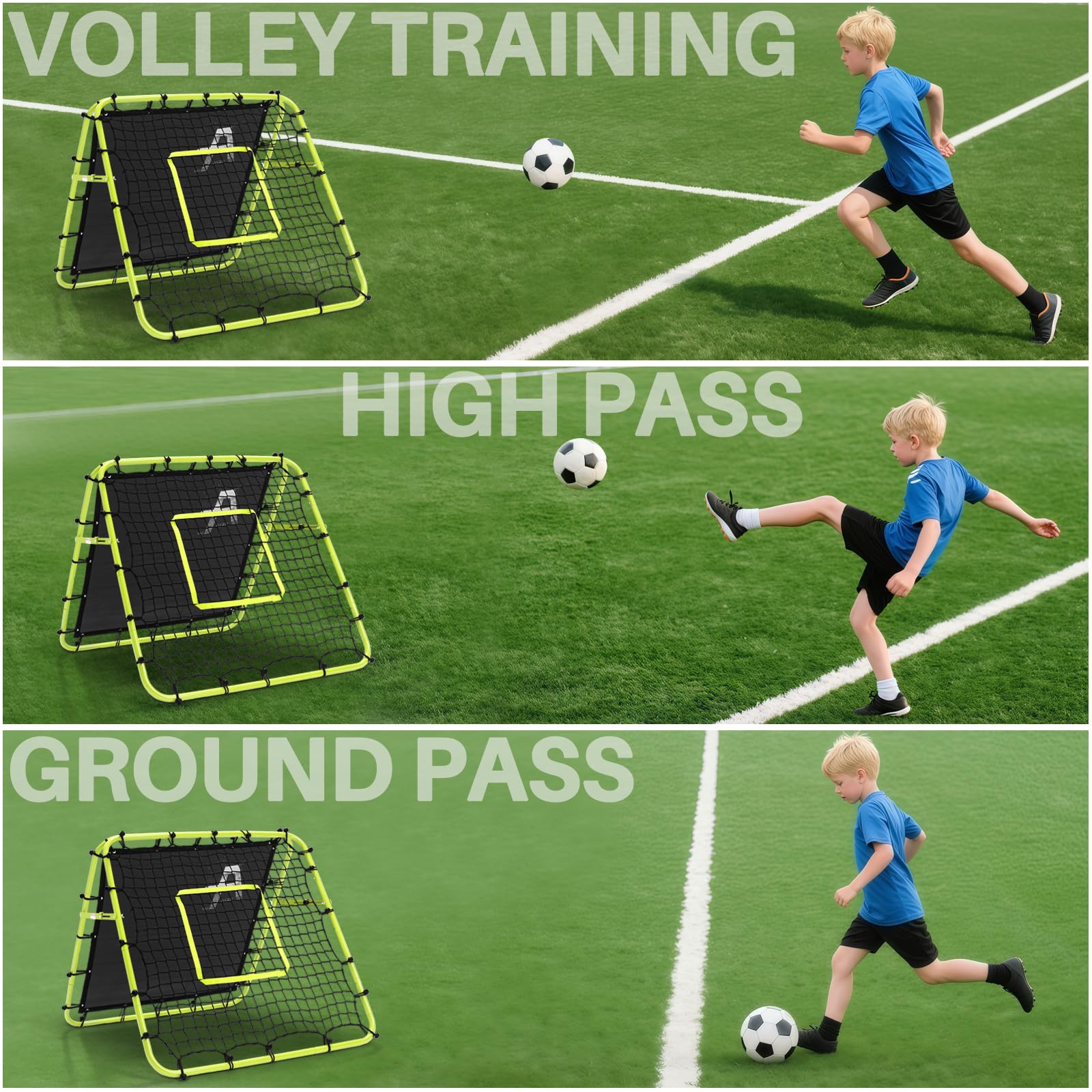 Doppelseitige Rebounder Net Fußball Training Ausrüstung, 100/120/180cm, Fußball Tor Kickback Ziel justierbar für Kinder Spiel Lehre Übung Ausrüstung, Einstellbare tragbare Sport Netze für Garten